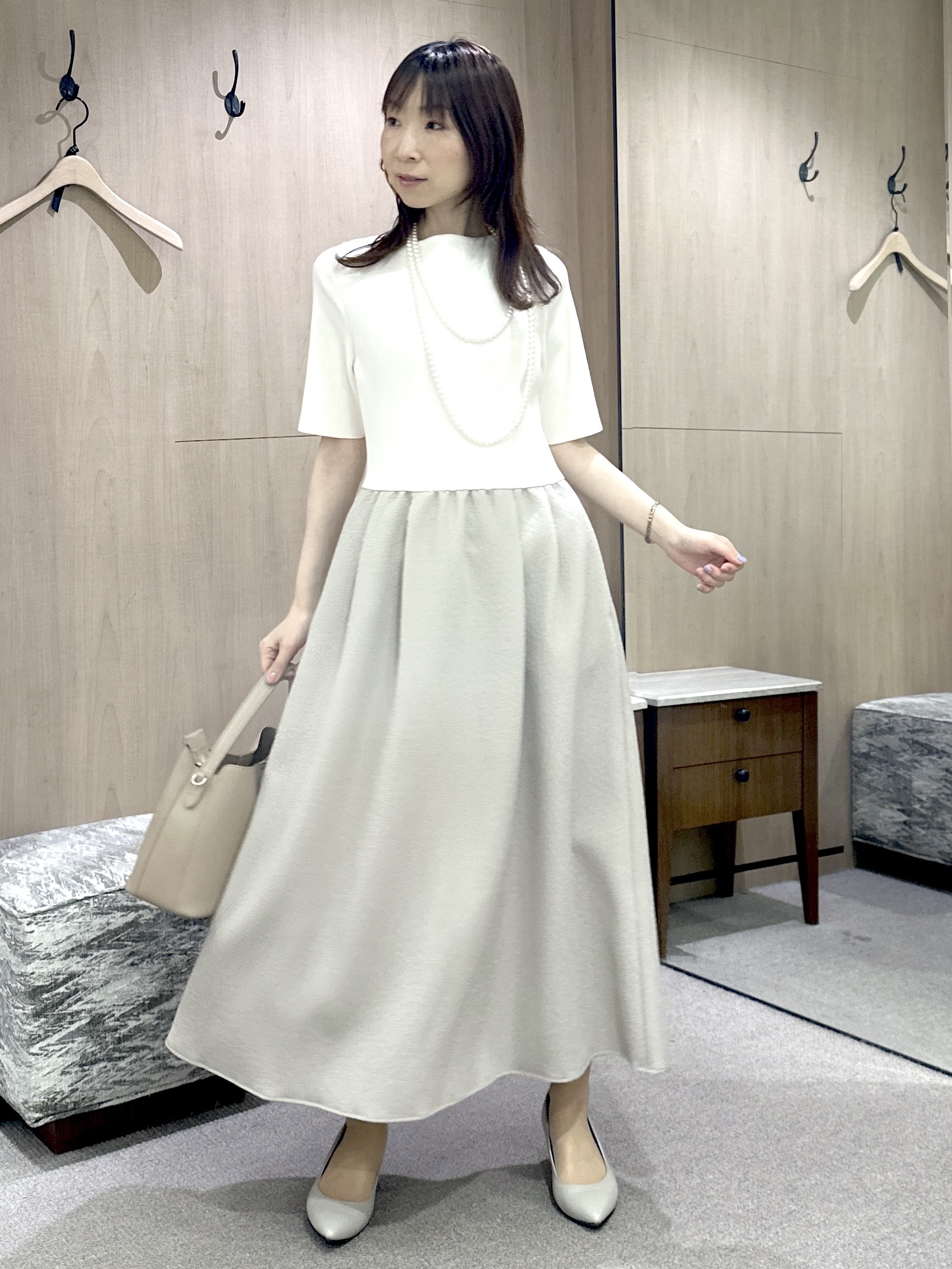 Miwaさんの「UNTITLED｜【一枚でサマ見え】ニットドッキングジャガードワンピース」を使ったコーディネート