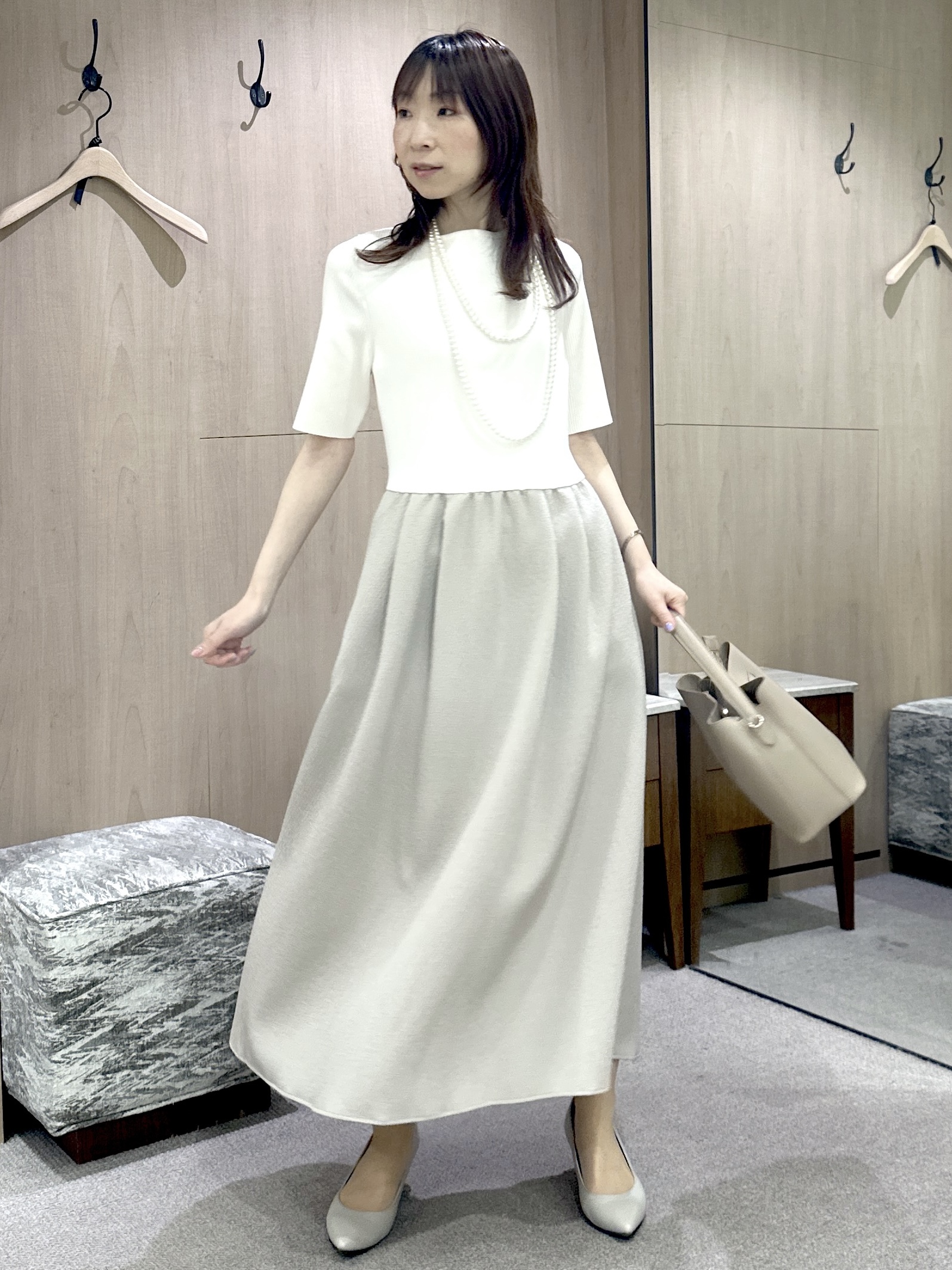 Miwaさんの「UNTITLED｜【一枚でサマ見え】ニットドッキングジャガードワンピース」を使ったコーディネート