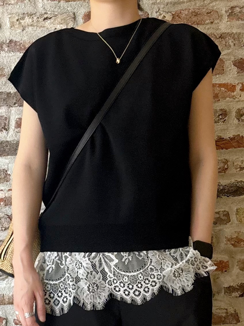 しばさんの「THE SHOP TK｜【S-XL/ひんやりタッチ】多機能フレンチスリーブニット 洗濯機OK/UVケア/毛玉になりにくい」を使ったコーディネート