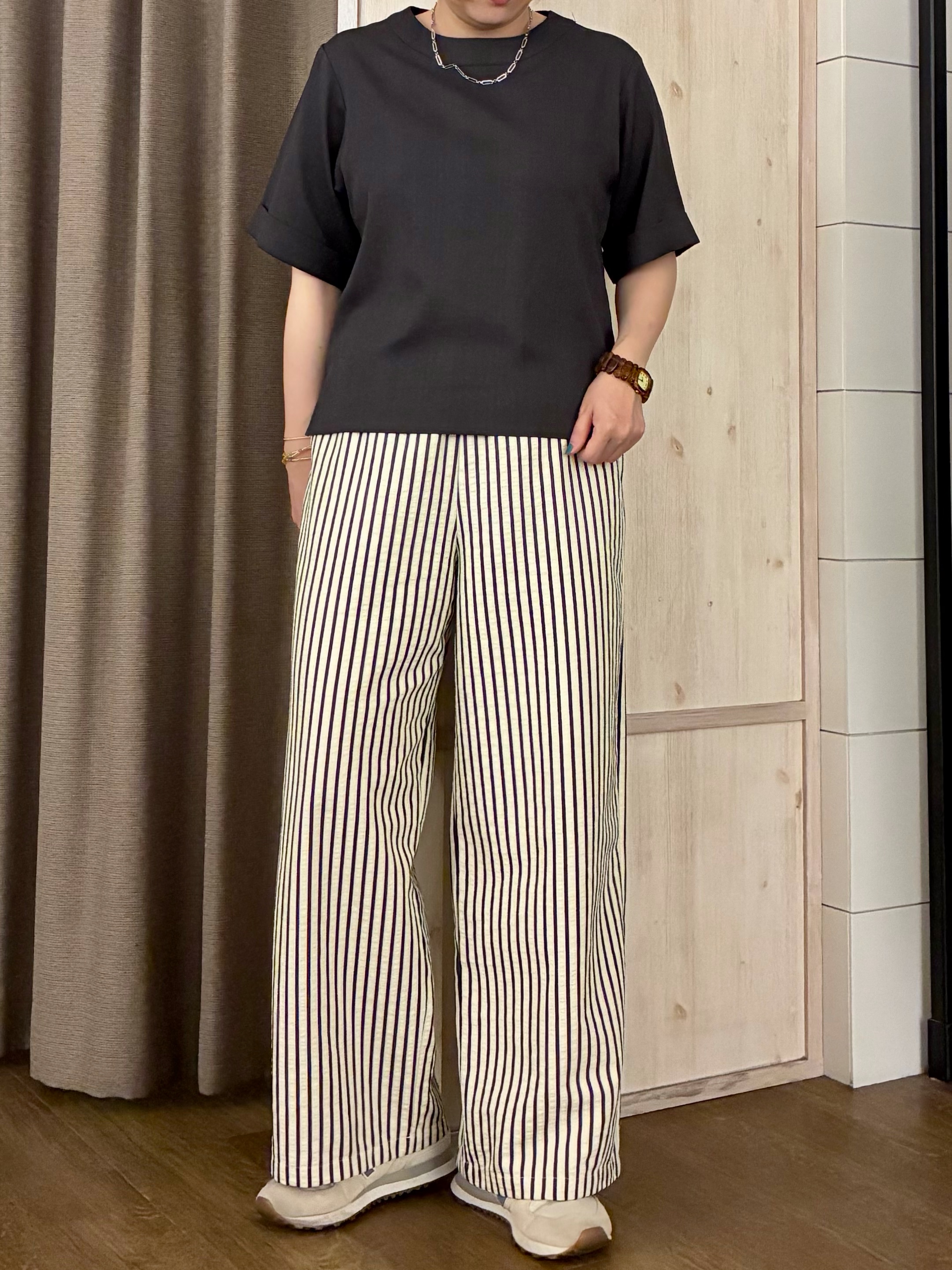 aiさんの「THE SHOP TK｜【M-XL/二の腕カバー】さらり麻調メッシュ5分袖ブラウス」を使ったコーディネート