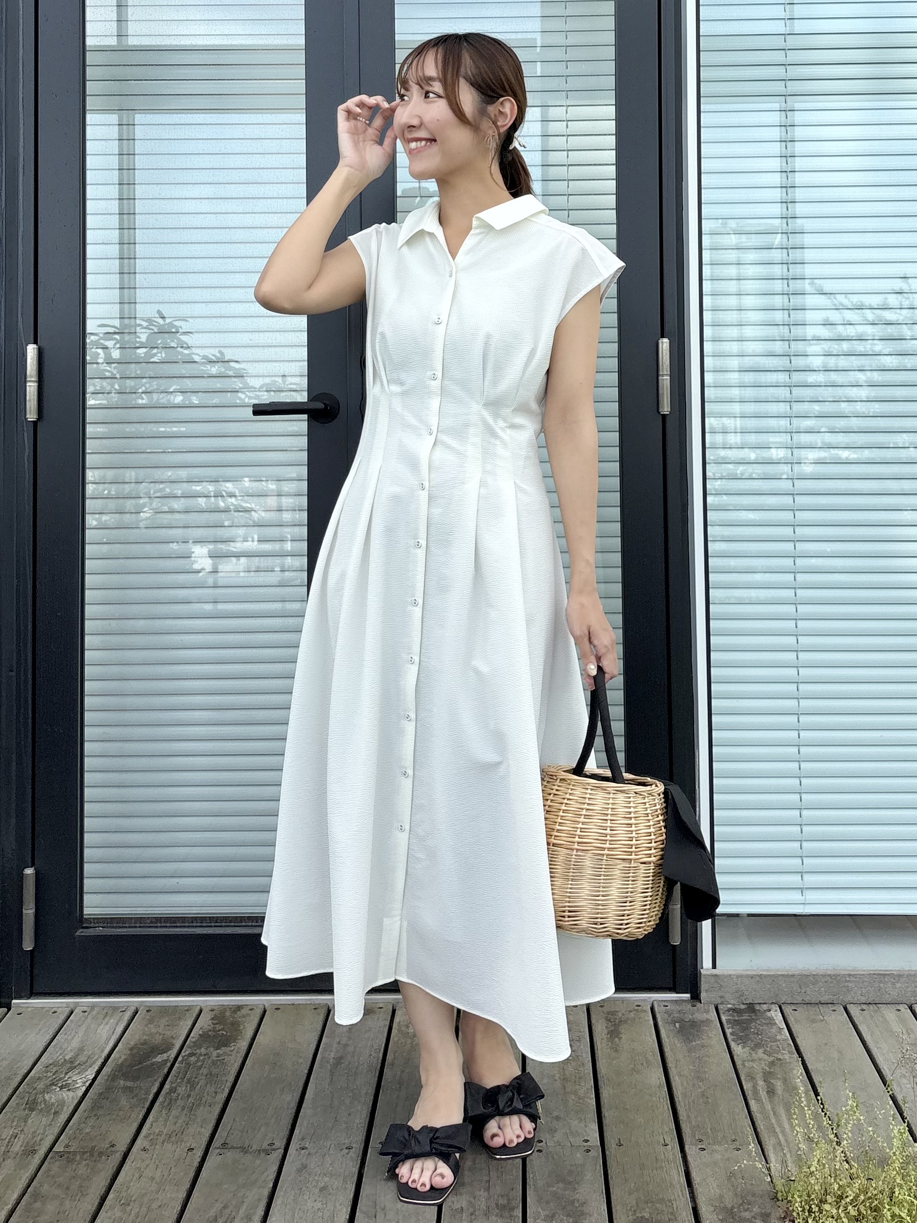 みぃさんの「Couture brooch｜【洗える】サッカー シャツワンピース」を使ったコーディネート