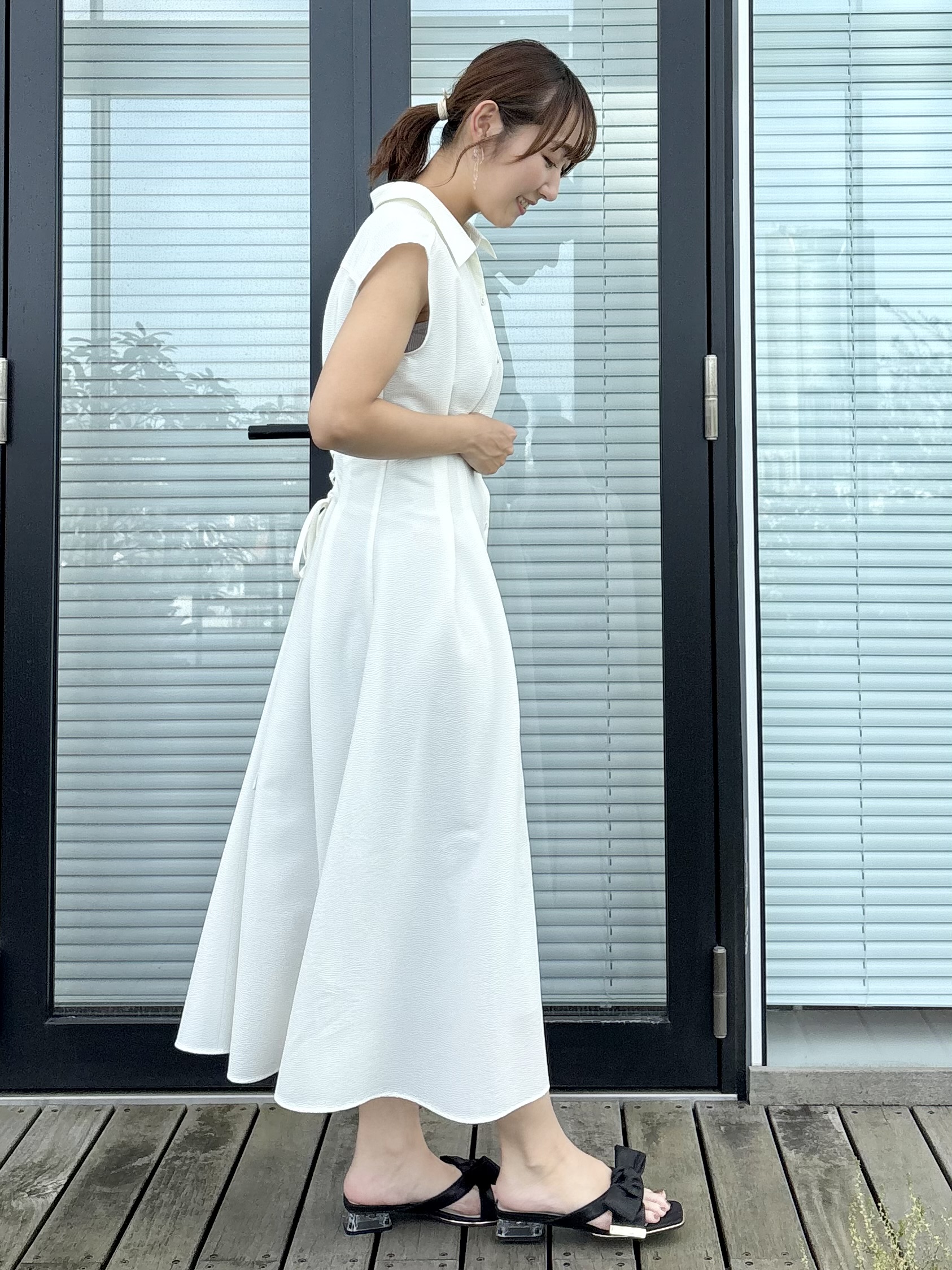みぃさんの「Couture brooch｜【洗える】サッカー シャツワンピース」を使ったコーディネート