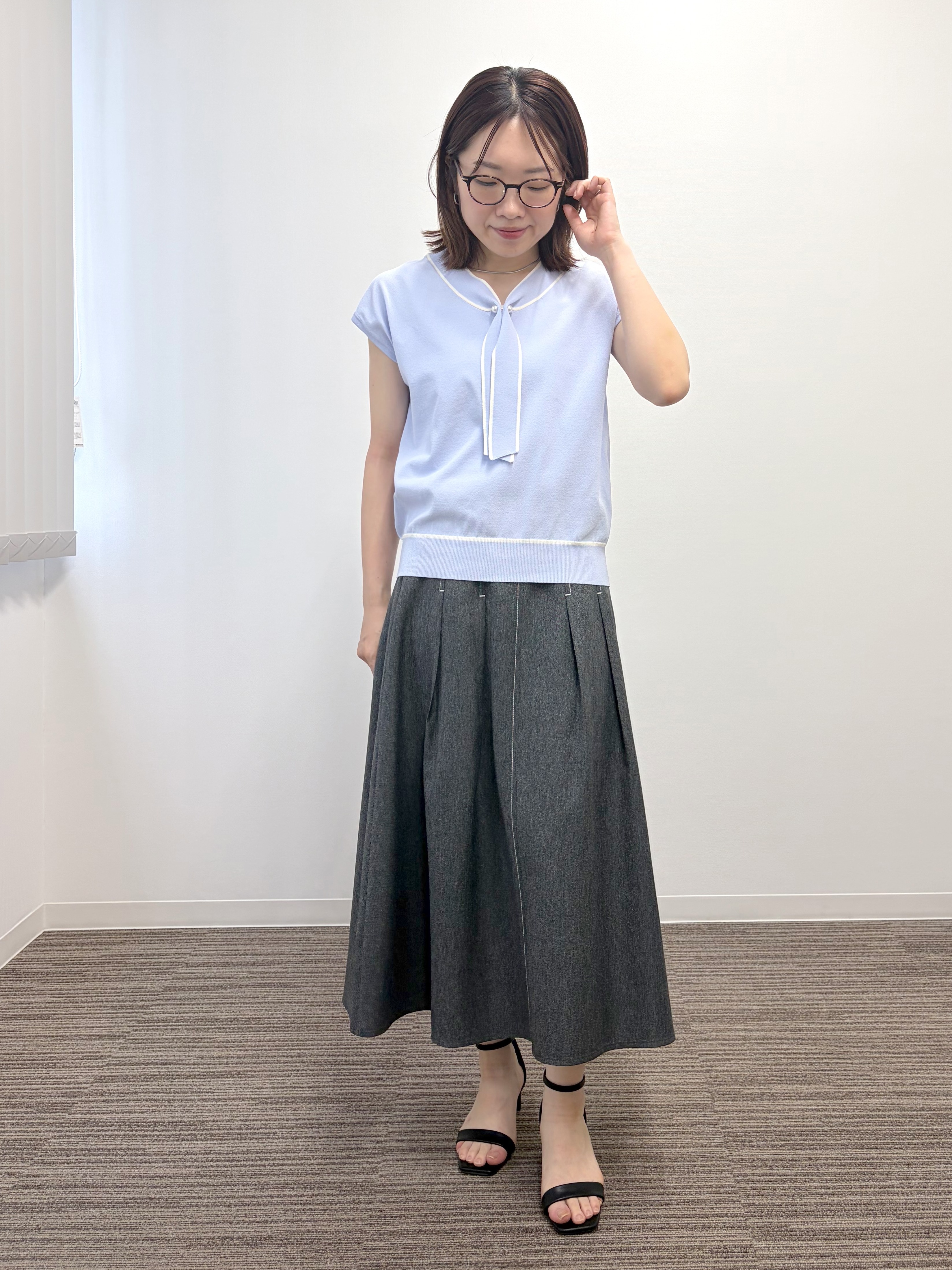 saoriさんの「【UV／冷感】ボウタイフレンチニット」を使ったコーディネート