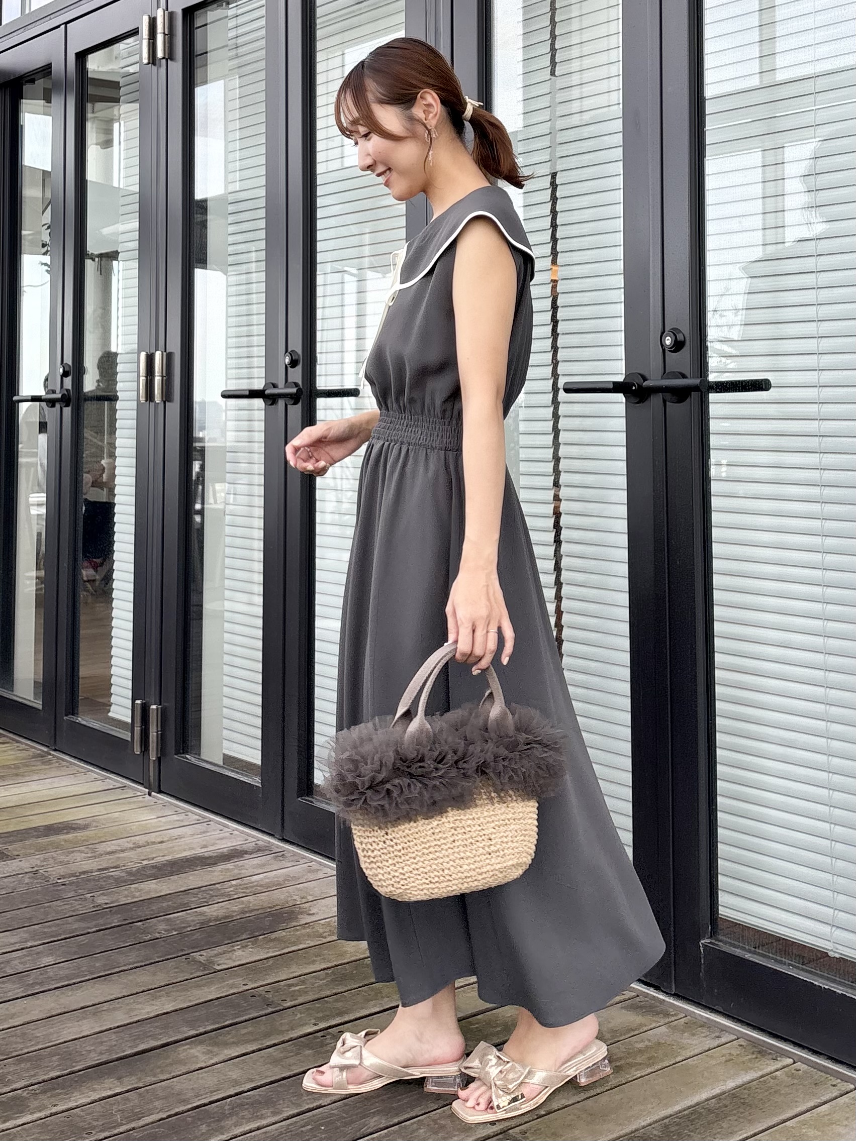 みぃさんの「Couture brooch｜【洗える】リネンライク マリンワンピース」を使ったコーディネート