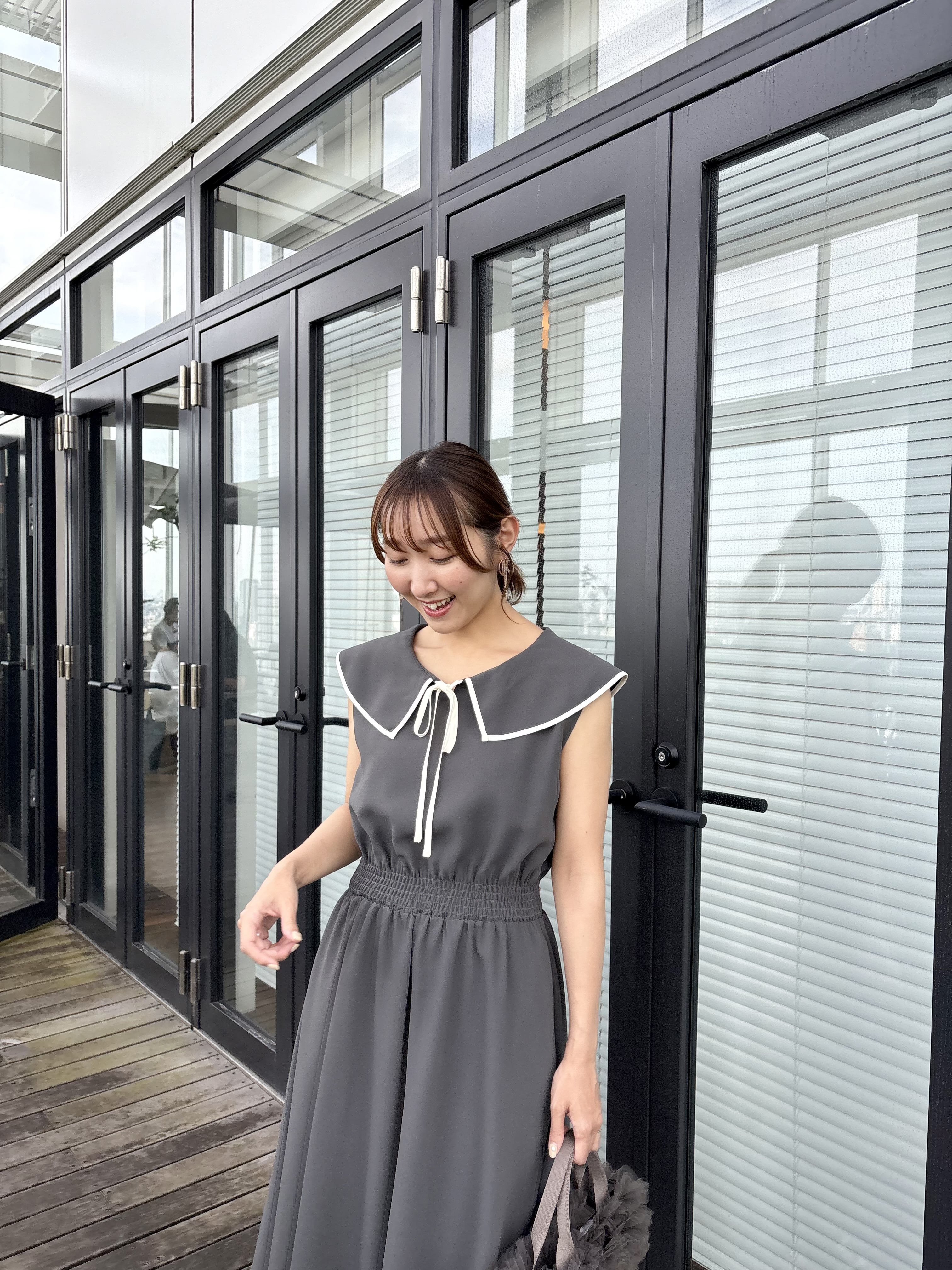 みぃさんの「Couture brooch｜【洗える】リネンライク マリンワンピース」を使ったコーディネート