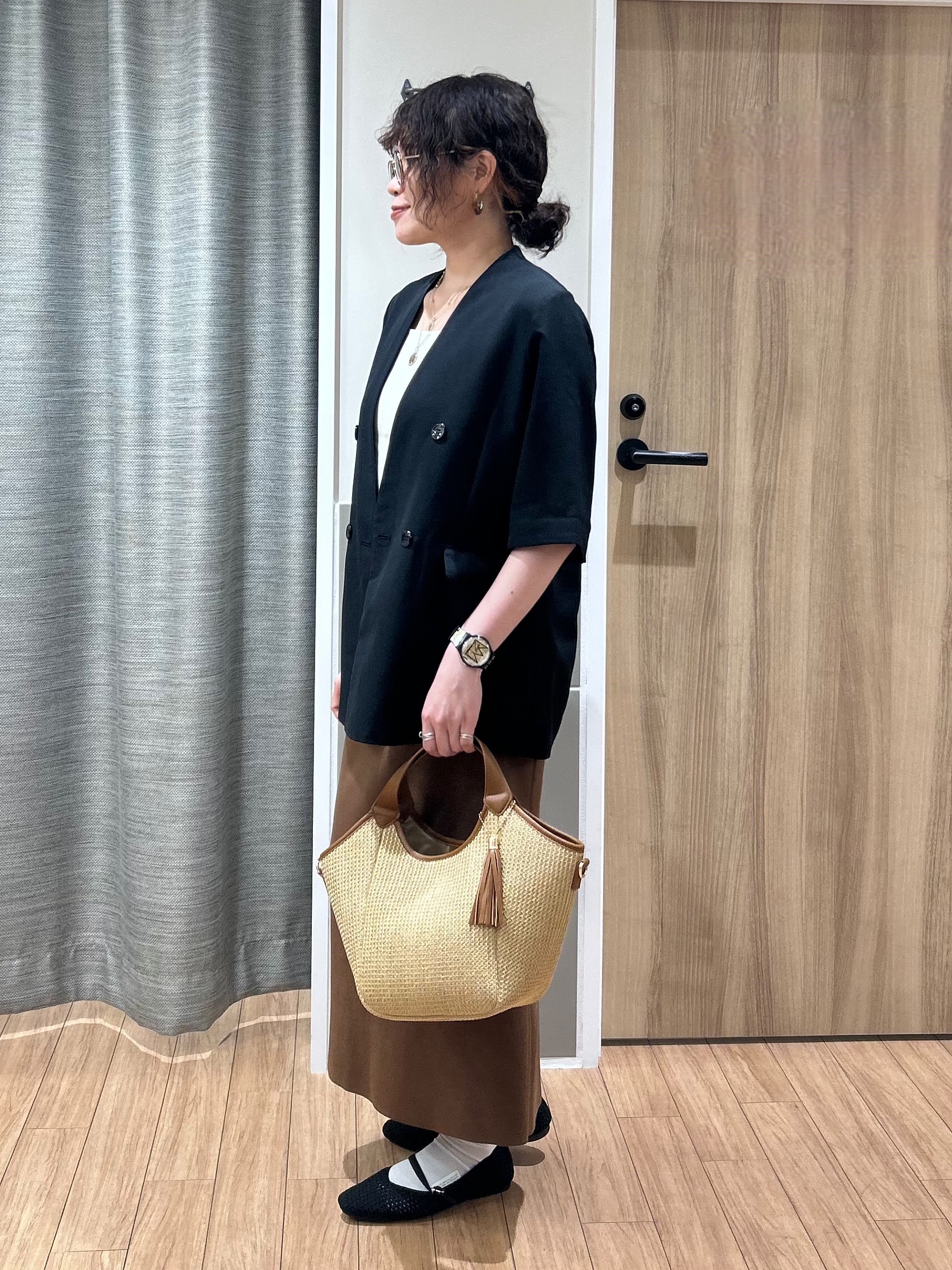 よっしーさんの「grove｜【洗濯機OK/ひんやり】軽く羽織れるハーフスリーブジャケット」を使ったコーディネート