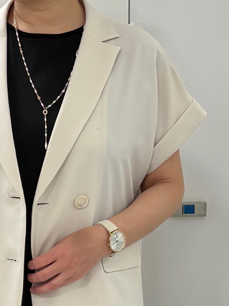 hIさんの「COUP DE CHANCE｜【手洗い可／セットアップ可】こなれ半袖ジャケット」を使ったコーディネート