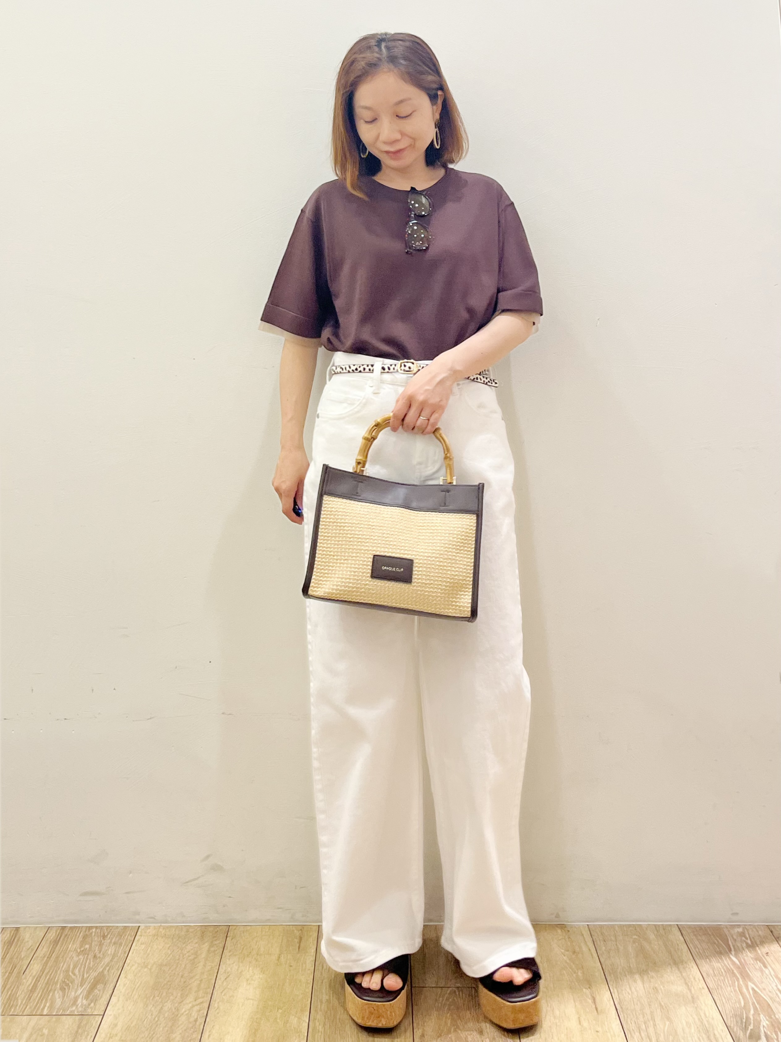 kcさんの「OPAQUE.CLIP｜【UV／接触冷感／抗ピル】シアー＆レイヤード風さらりニット《洗濯機OK》」を使ったコーディネート