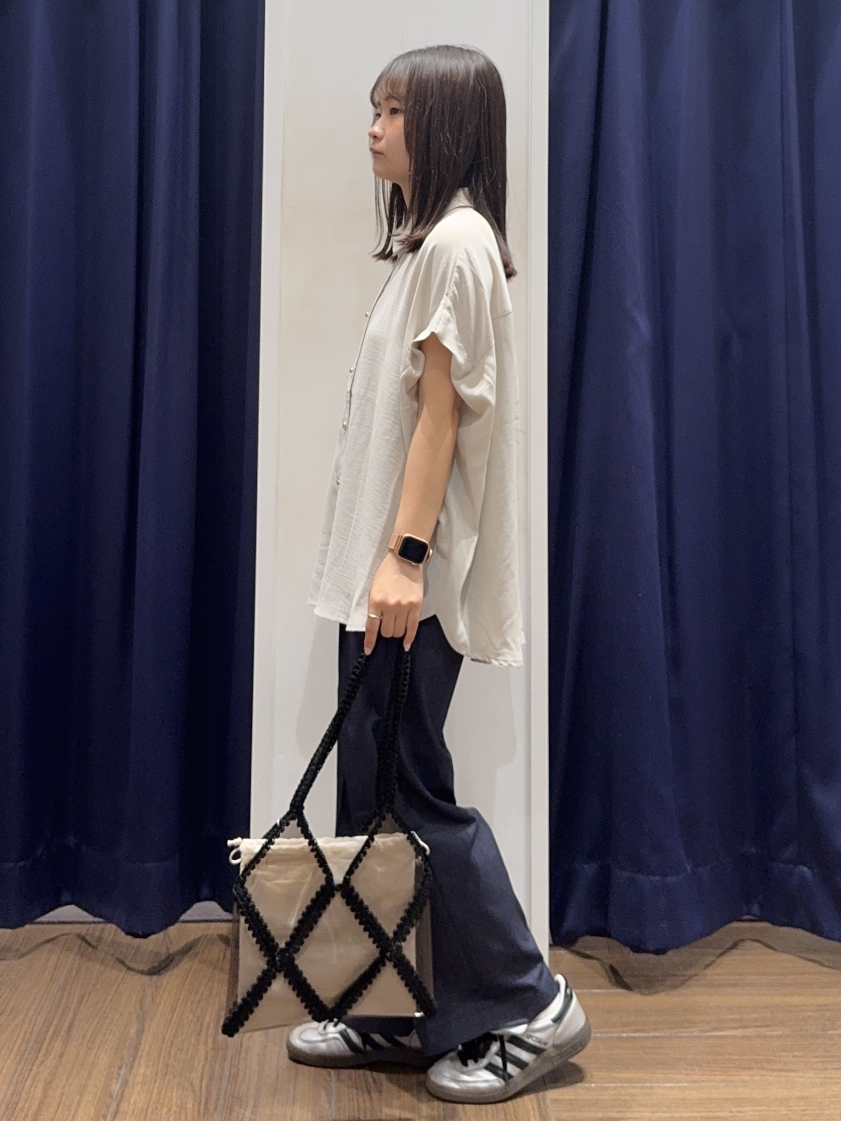 cherryさんの「THE SHOP TK｜【ひんやり/防しわ/UV/吸水速乾】襟付き フレンチスリーブシャツ」を使ったコーディネート