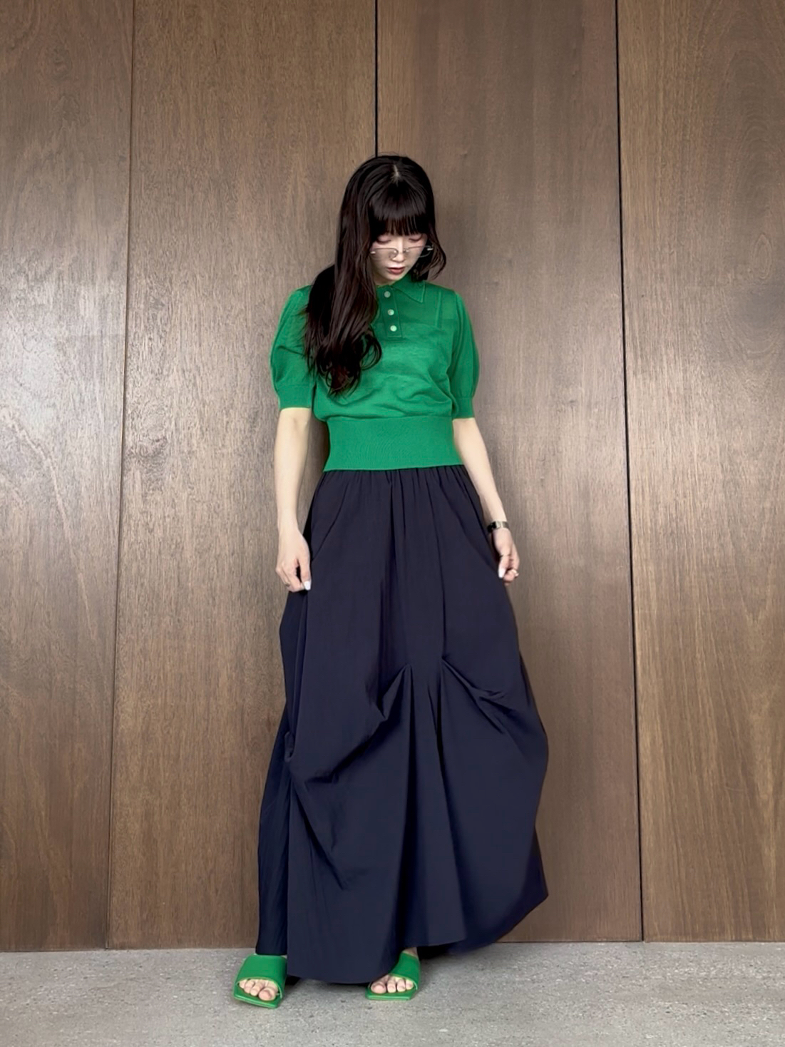 ibukiさんの「INDIVI｜フォルムスリーブポロニット」を使ったコーディネート