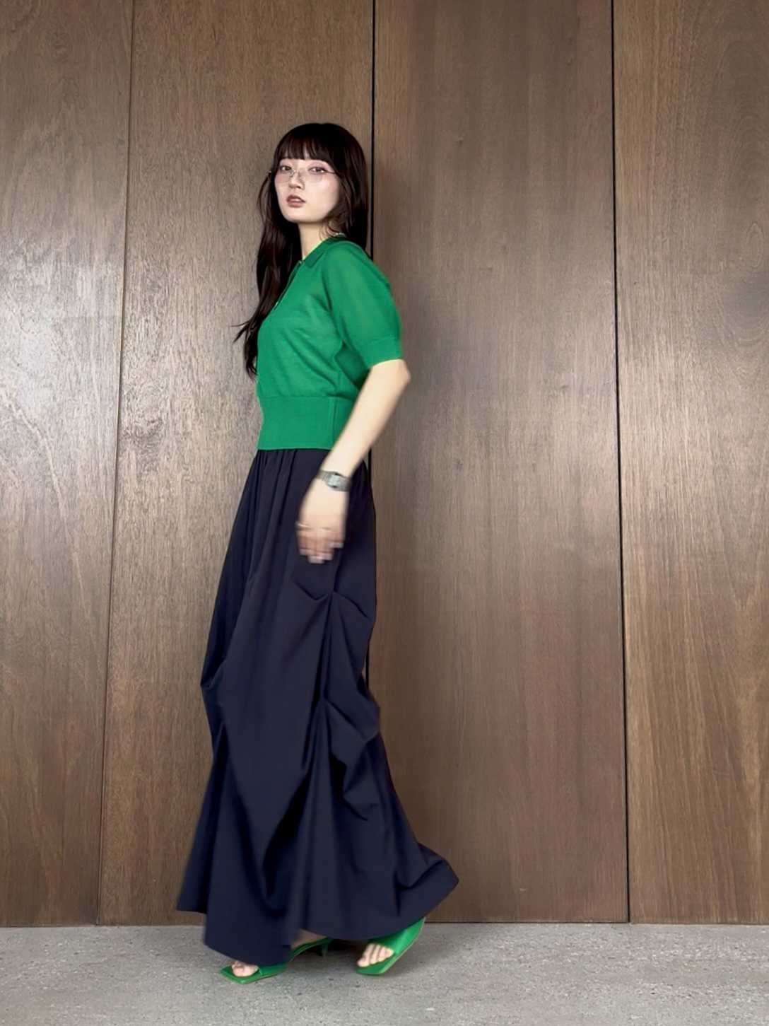 ibukiさんの「INDIVI｜フォルムスリーブポロニット」を使ったコーディネート