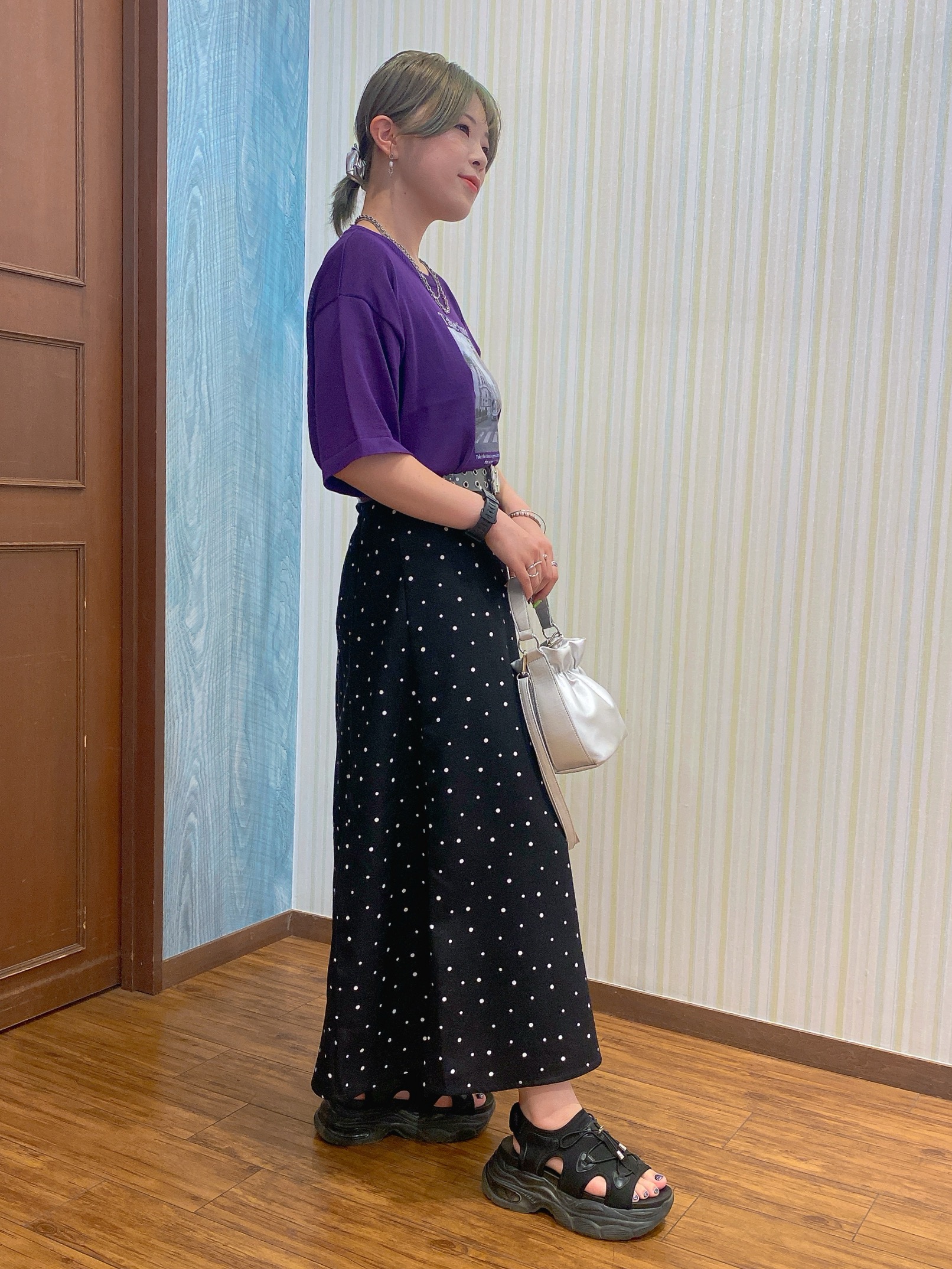 ayaさんの「SHOO･LA･RUE｜【体型カバー】程よい透け感 デザインアソート 5分袖シアーニット」を使ったコーディネート