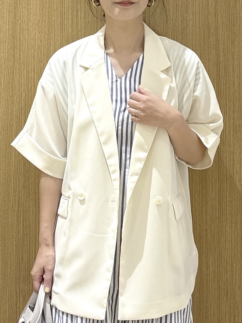 たけねぇさんの「OPAQUE.CLIP｜【接触冷感／吸水速乾／防シワ】リネンライクテーラードジャケット《洗濯機OK》」を使ったコーディネート