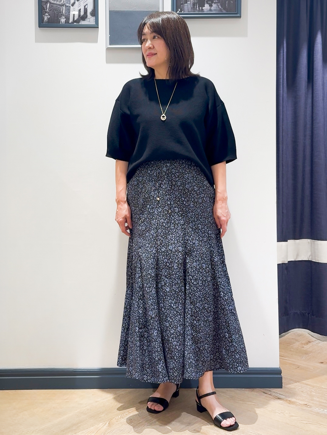 Lilyさんの「grove｜【貴島明日香さん着用／洗濯機OK】レイヤードにもおすすめ、軽やかクロップドニット」を使ったコーディネート