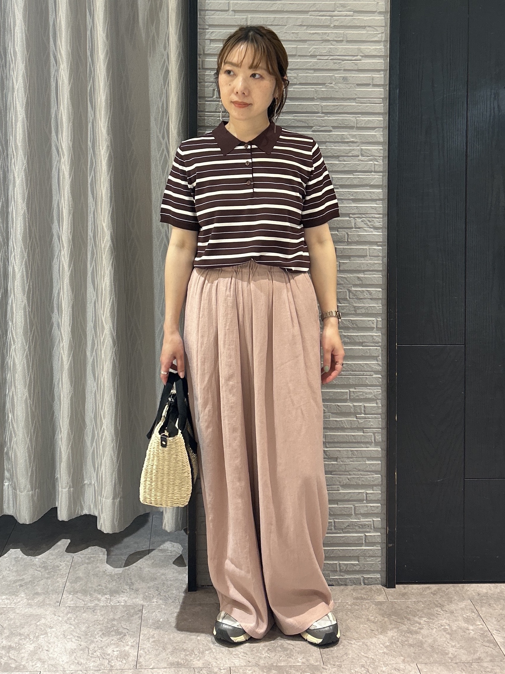 ga_riさんの「THE SHOP TK｜【ひんやり/アンチピリング/UV】1枚で主役になる ボーダーポロニット」を使ったコーディネート