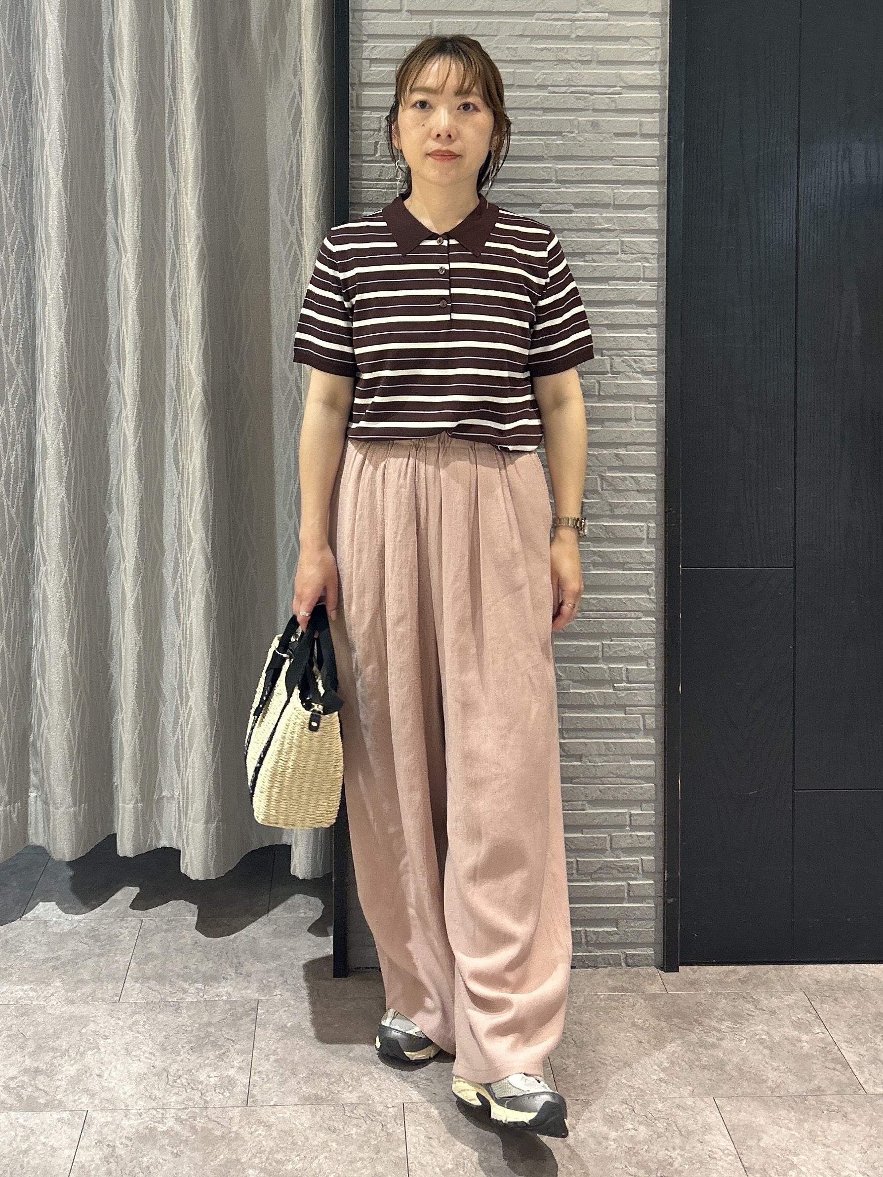 ga_riさんの「THE SHOP TK｜【ひんやり/アンチピリング/UV】1枚で主役になる ボーダーポロニット」を使ったコーディネート