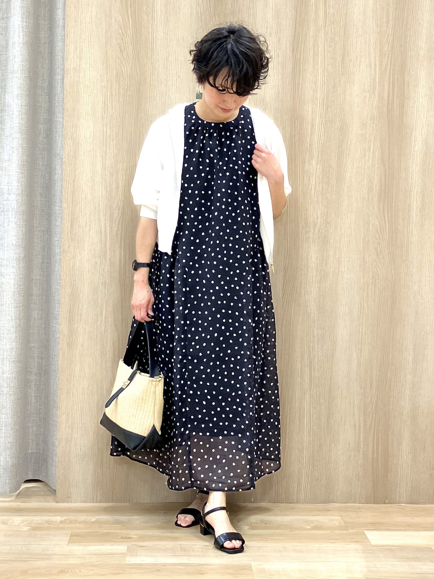 Keiさんの「grove｜【貴島明日香さん着用】シアードットワンピース」を使ったコーディネート