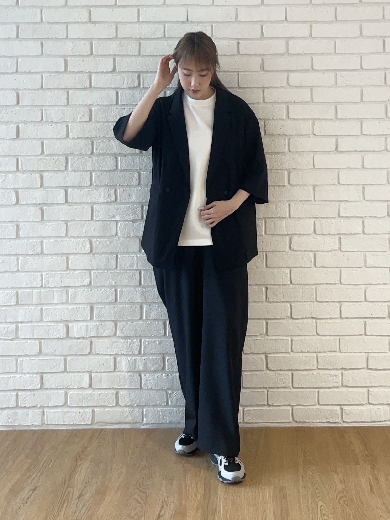 mさんの「tk.TAKEO KIKUCHI｜【接触冷感／UVCUT／セットアップ対応可】COOL PLAY5部袖ジャケット」を使ったコーディネート