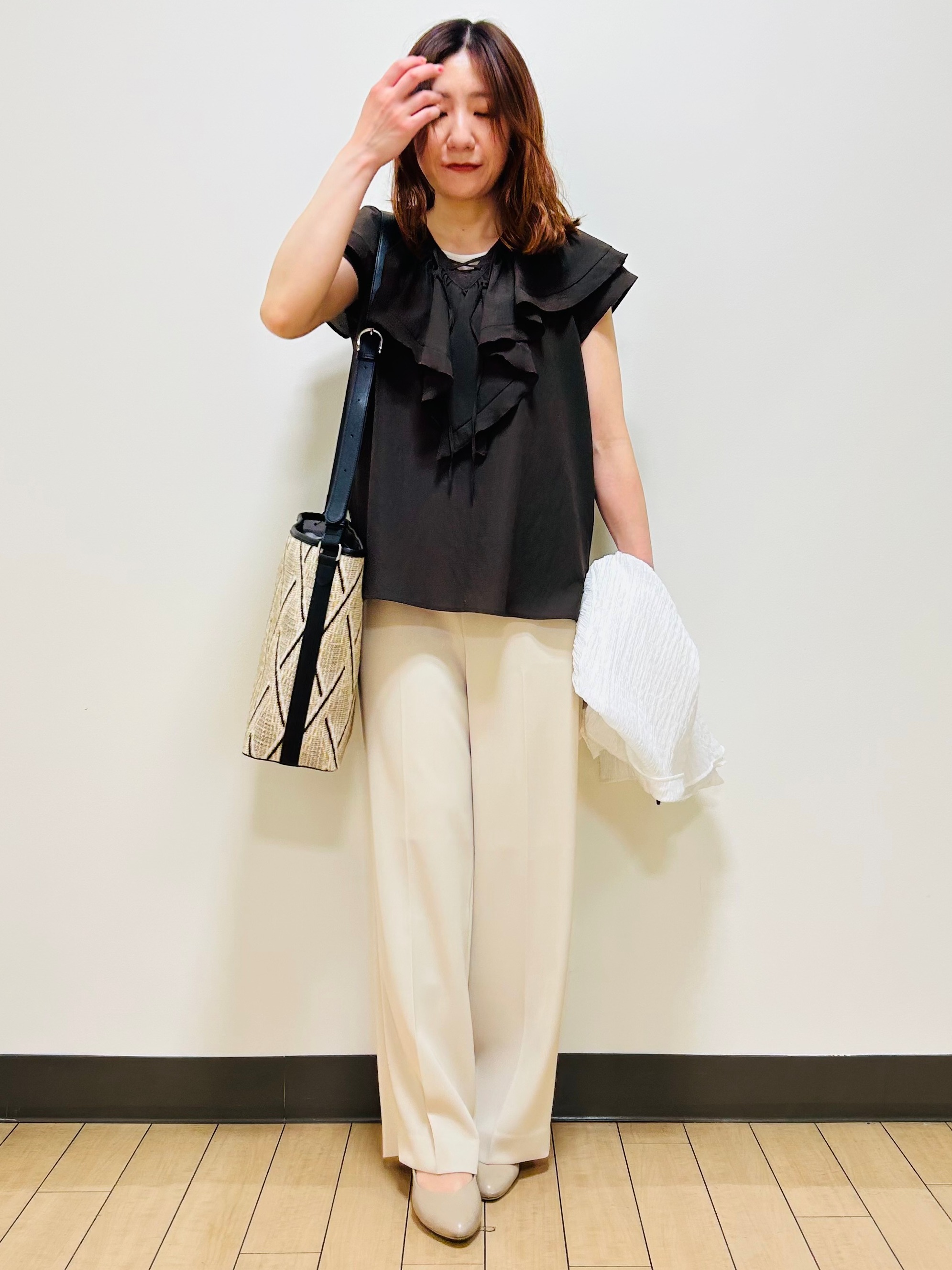 miiiさんの「Reflect｜【羽織にも◎／セットアップ可】八分袖シアーシャツ」を使ったコーディネート