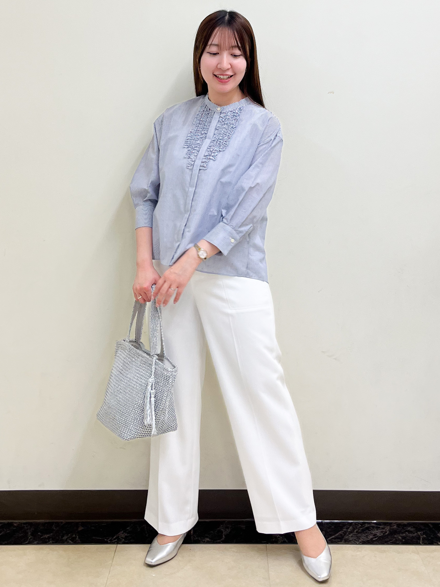 mikikoさんの「Reflect｜【接触冷感】八分袖フロントフリルブラウス」を使ったコーディネート