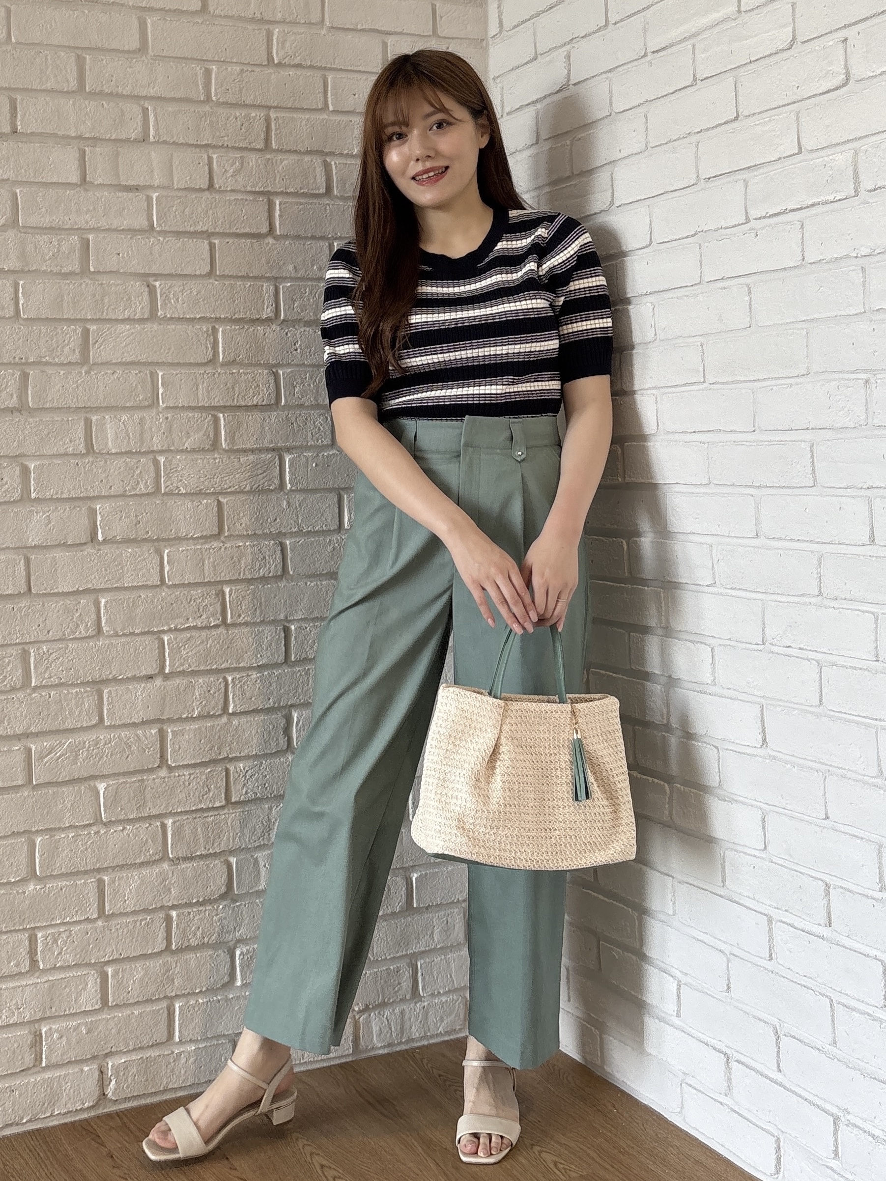 sayaさんの「grove｜【洗濯機OK・UVカット】マルチボーダーニットプルオーバー」を使ったコーディネート