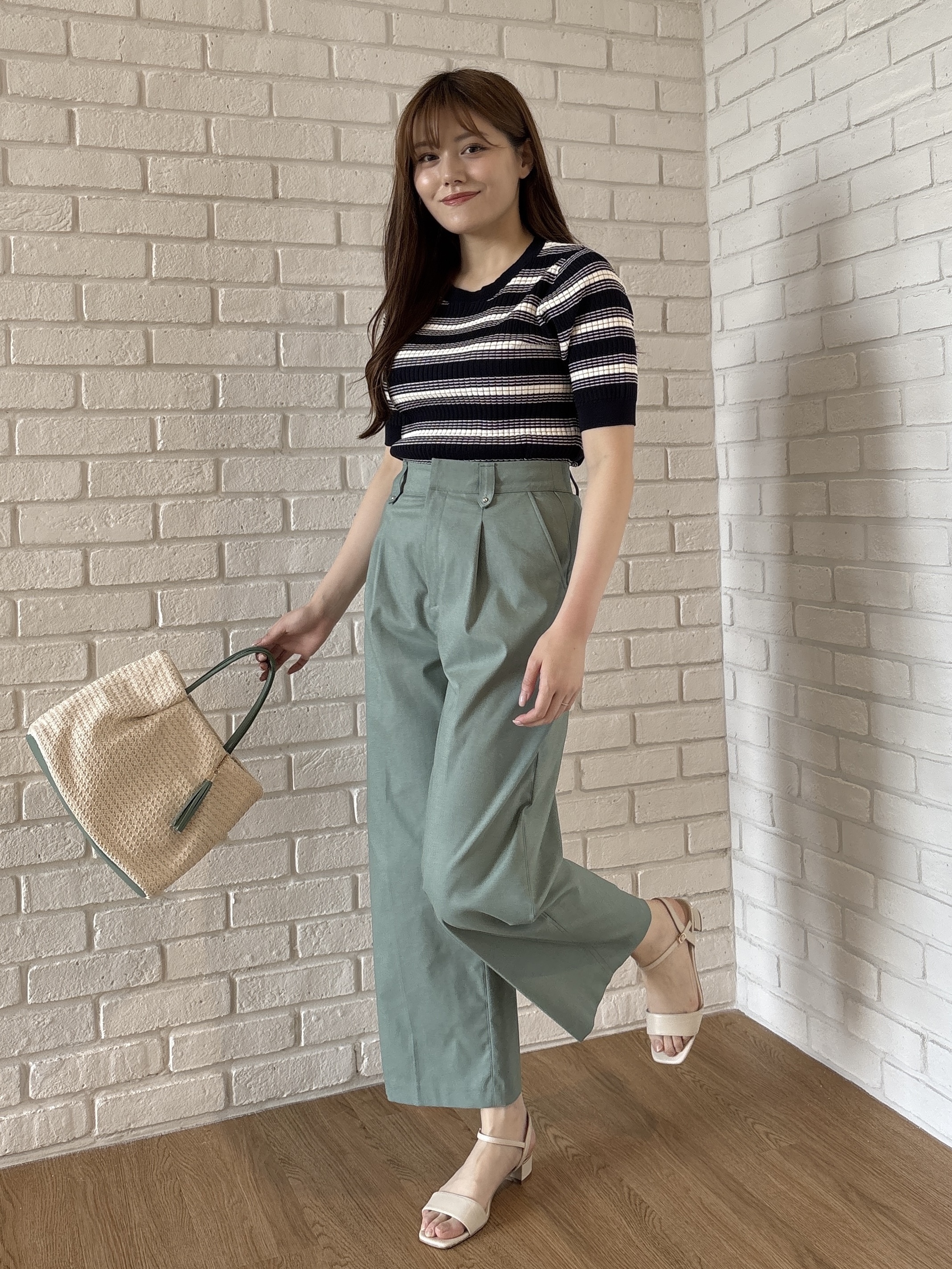 sayaさんの「grove｜【洗濯機OK・UVカット】マルチボーダーニットプルオーバー」を使ったコーディネート