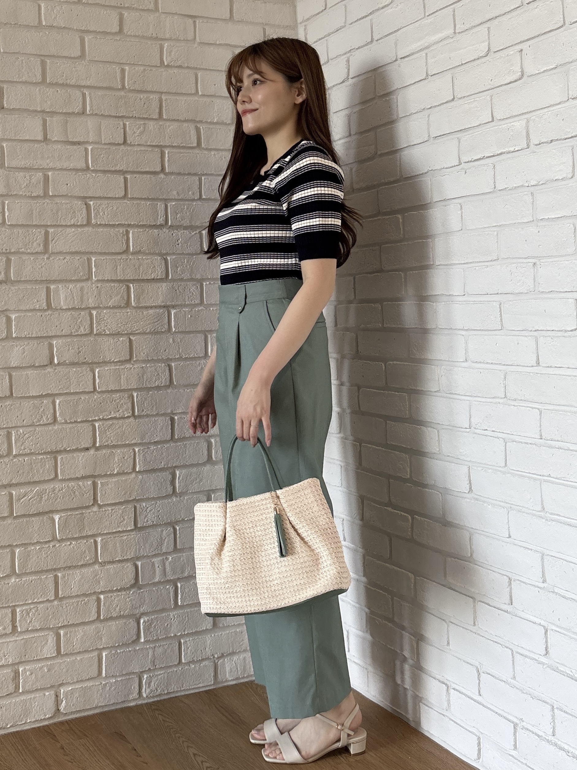 sayaさんの「grove｜【洗濯機OK・UVカット】マルチボーダーニットプルオーバー」を使ったコーディネート