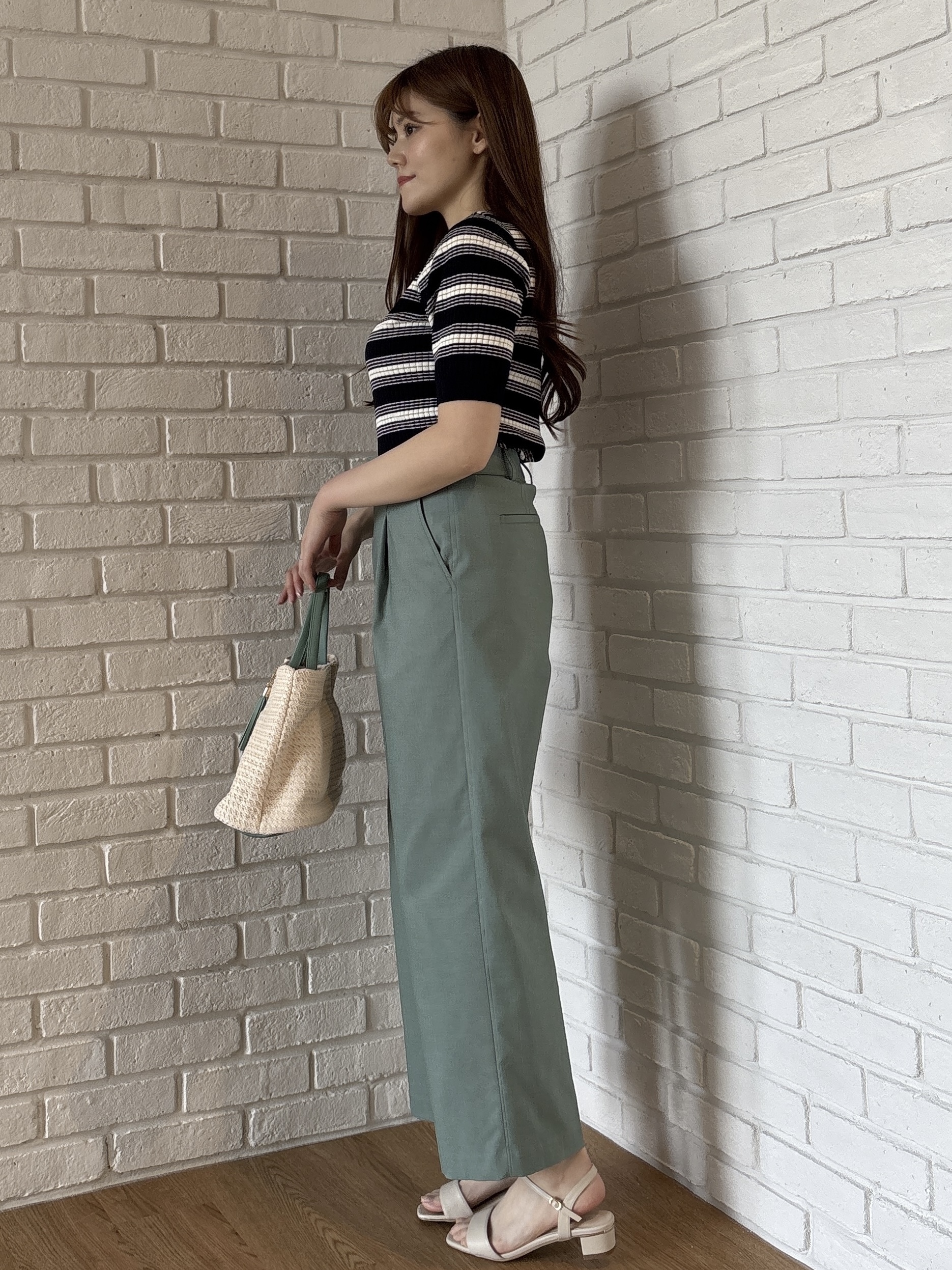 sayaさんの「grove｜【洗濯機OK・UVカット】マルチボーダーニットプルオーバー」を使ったコーディネート