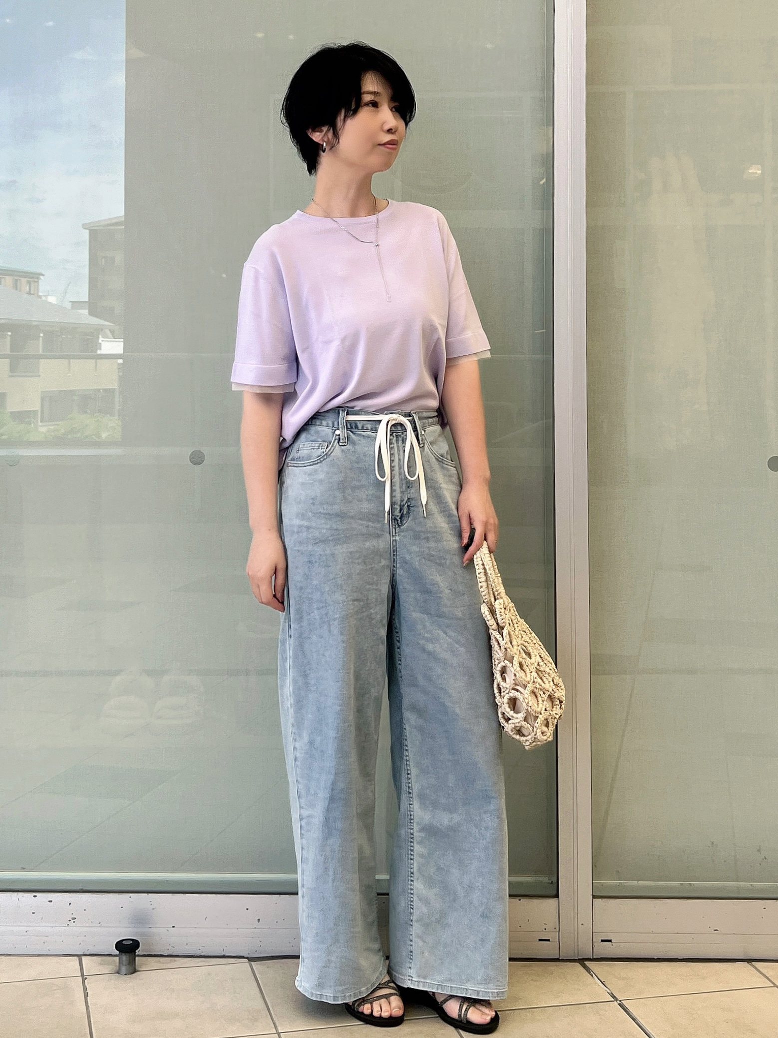 yo-koさんの「OPAQUE.CLIP｜【UV／接触冷感／抗ピル】シアー＆レイヤード風さらりニット《洗濯機OK》」を使ったコーディネート