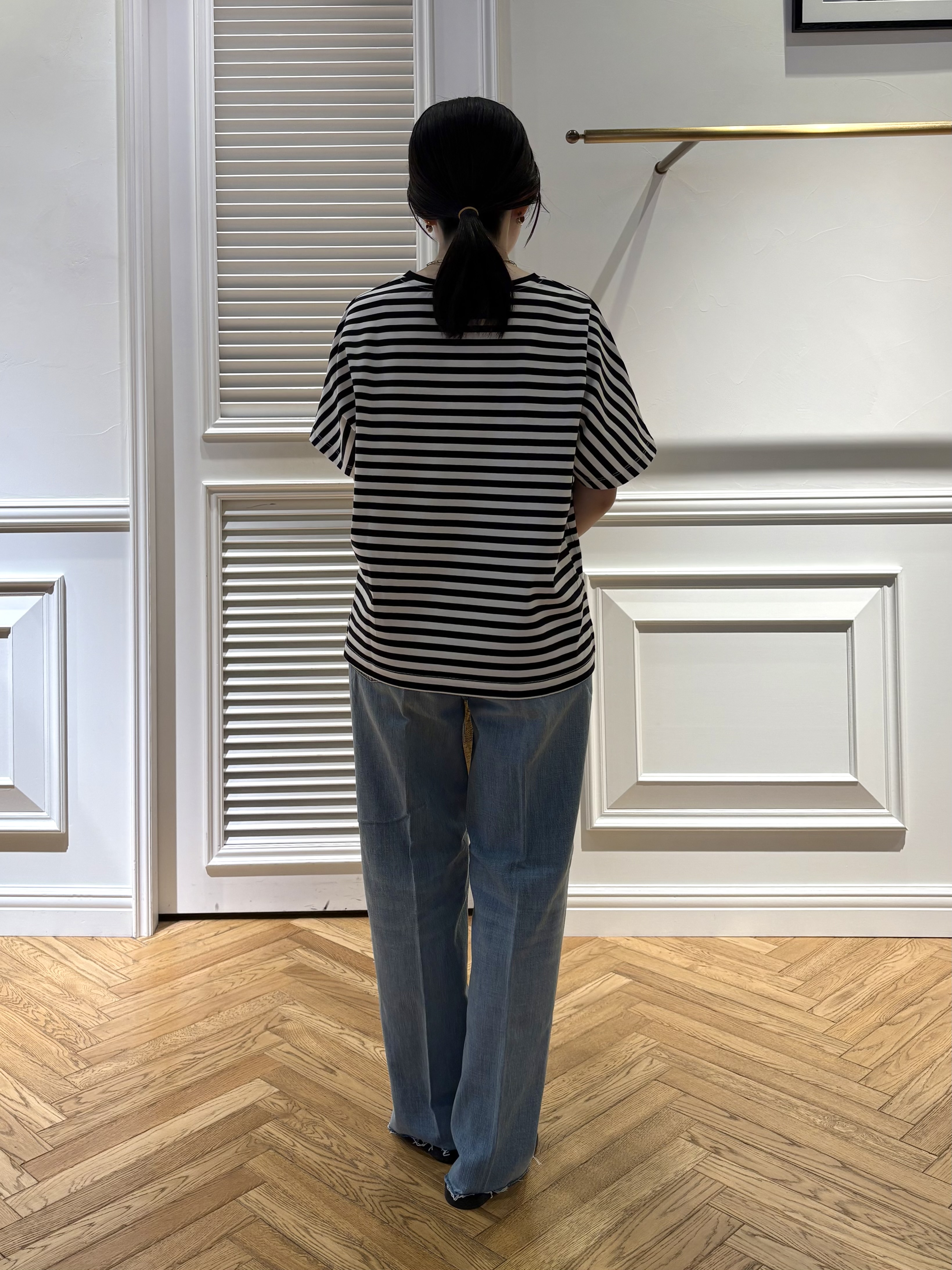 cocoさんの「DRESSTERIOR｜【接触冷感／抗菌防臭／消臭】アイスクリアコットンドルマンスリーブボーダーTシャツ」を使ったコーディネート