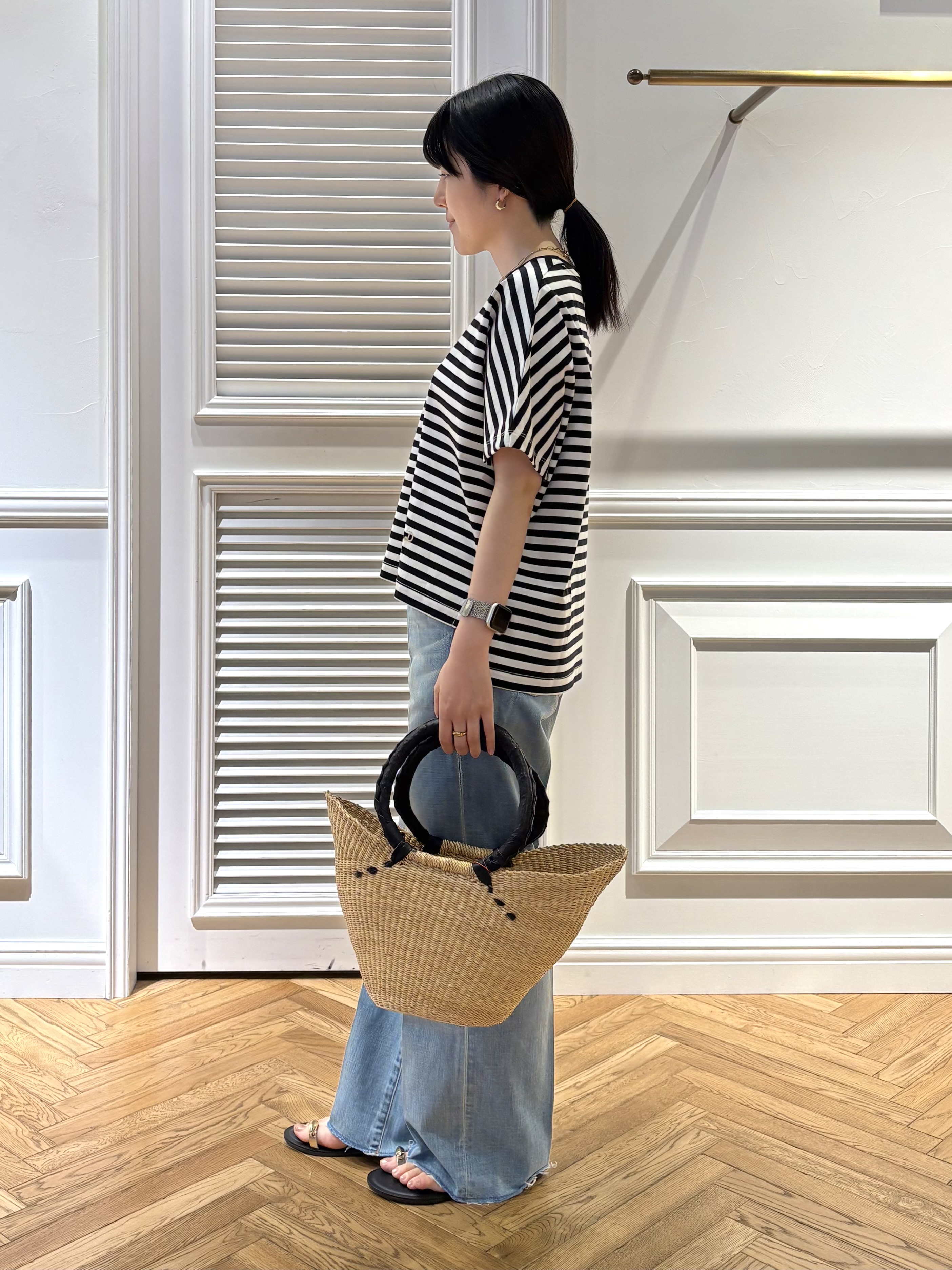 cocoさんの「DRESSTERIOR｜【接触冷感／抗菌防臭／消臭】アイスクリアコットンドルマンスリーブボーダーTシャツ」を使ったコーディネート