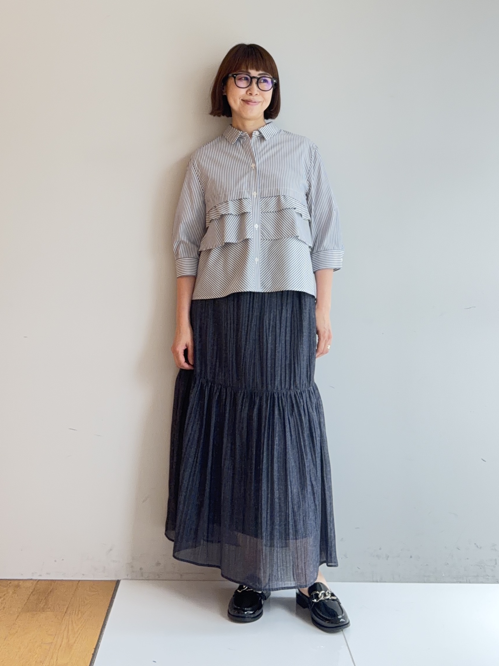 murayamaさんの「INDIVI｜【UVケア／吸汗速乾／着映え】ティアードストライプシャツ」を使ったコーディネート