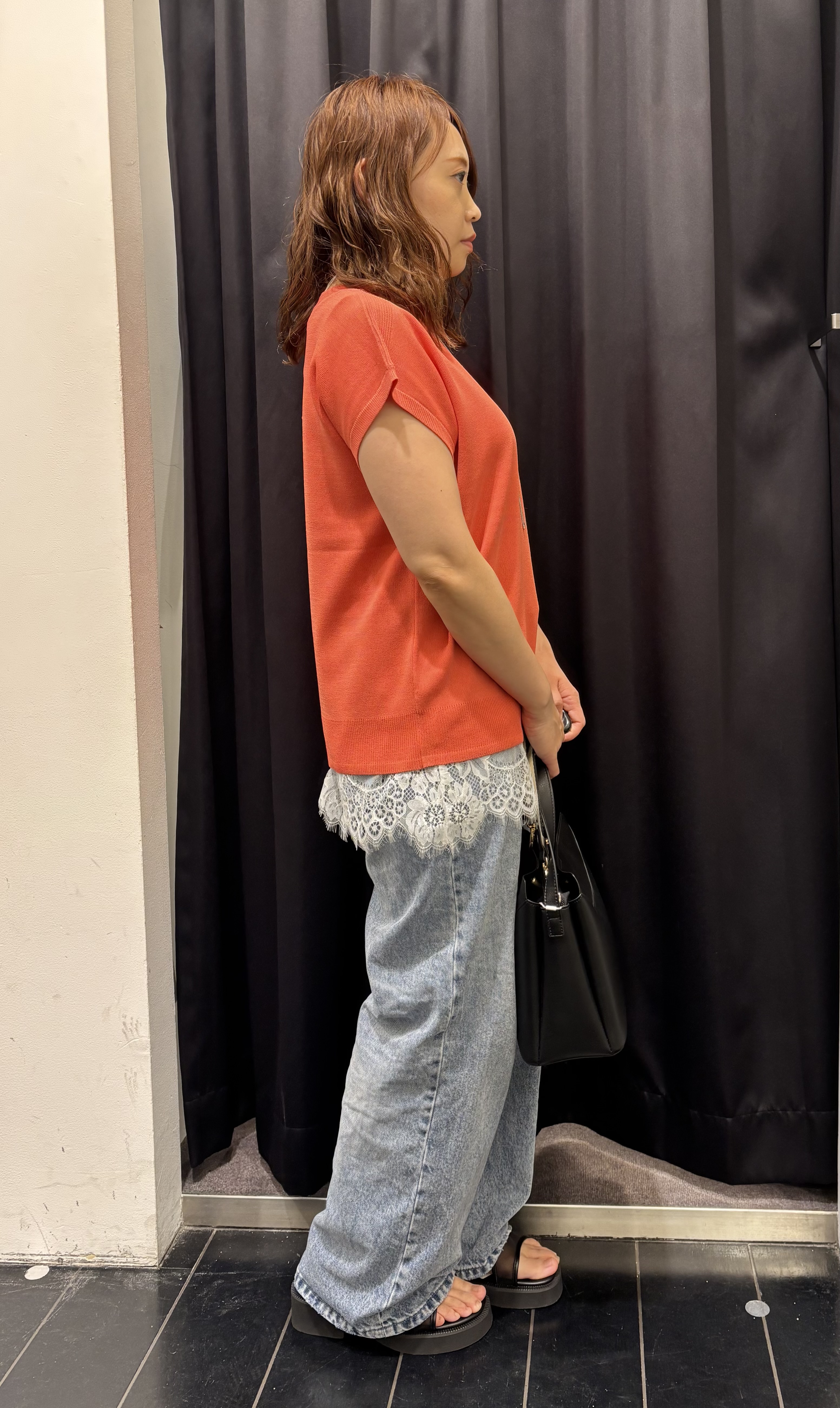 mameさんの「THE SHOP TK｜【S-XL/ひんやりタッチ】多機能フレンチスリーブニット 洗濯機OK/UVケア/毛玉になりにくい」を使ったコーディネート
