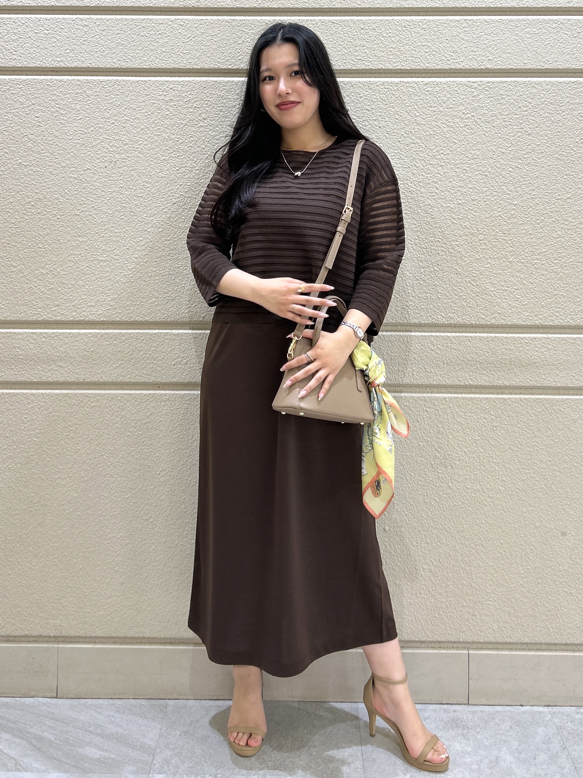 Momokaさんの「COUP DE CHANCE｜【手洗い可】透かしシアーボーダーニット」を使ったコーディネート