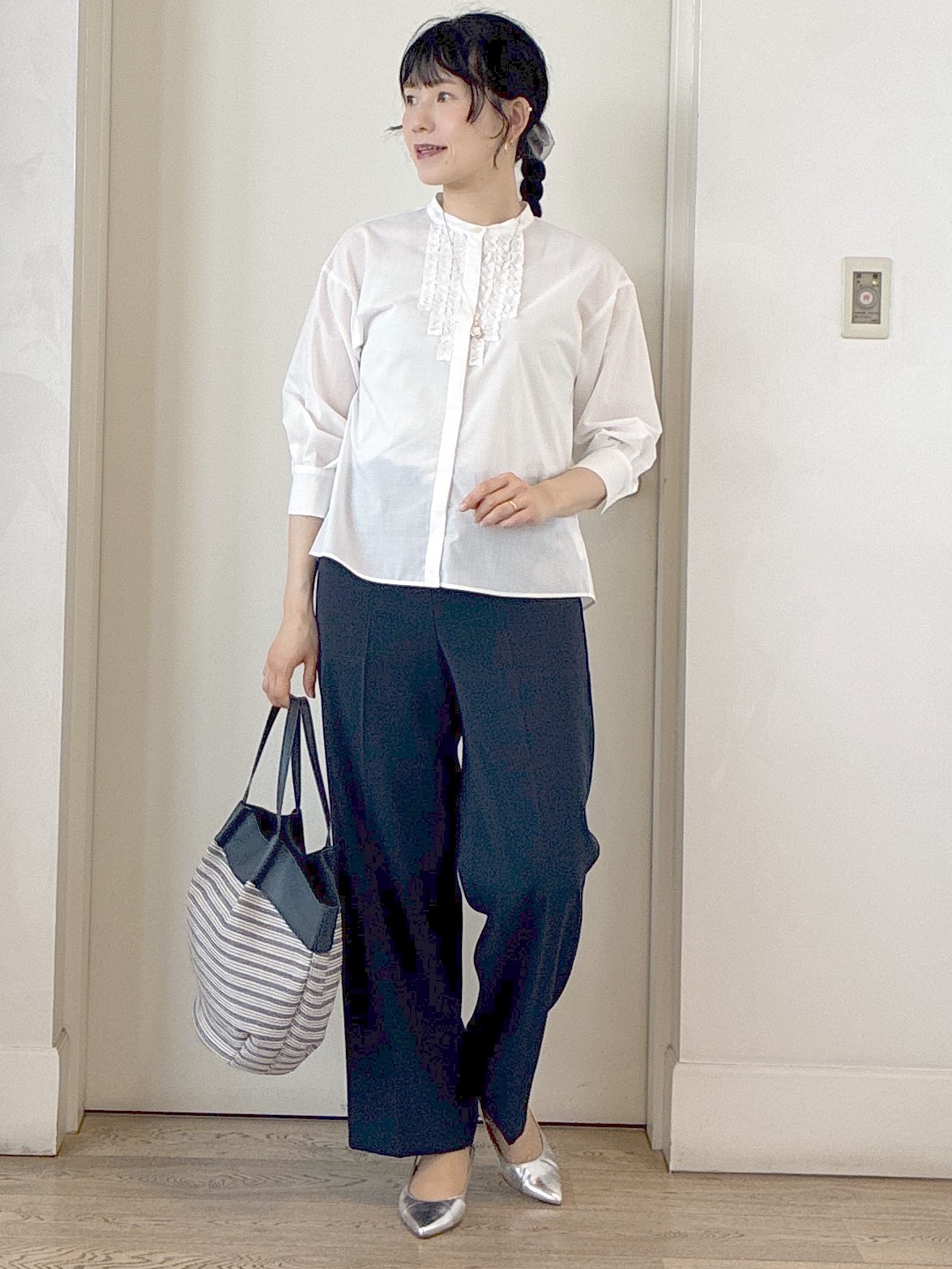  beni_gingerさんの「Reflect｜【接触冷感】八分袖フロントフリルブラウス」を使ったコーディネート