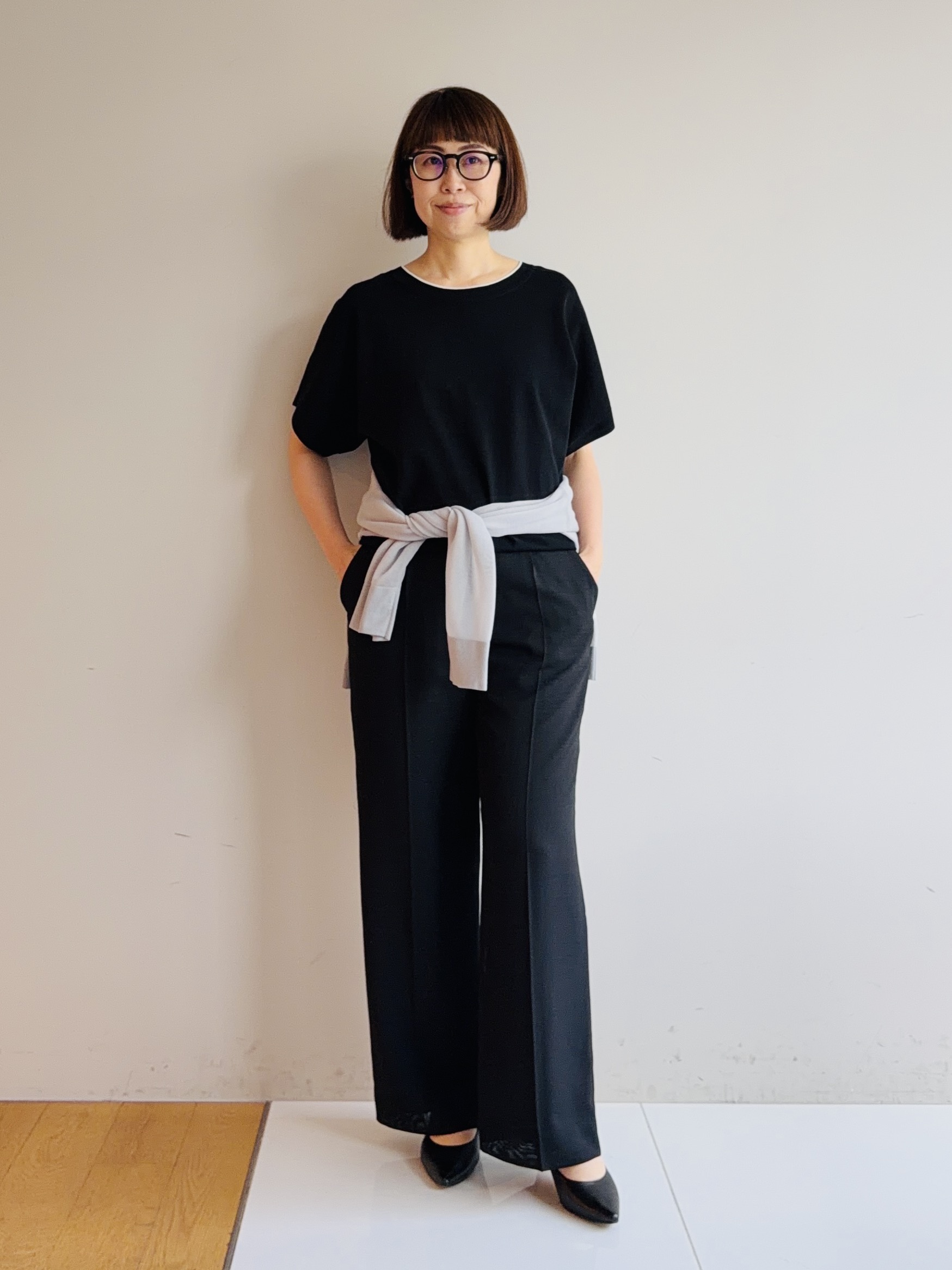 murayamaさんの「INDIVI｜【洗える／シアーラメ】ブルゾン風ジップアップニットカーディガン」を使ったコーディネート