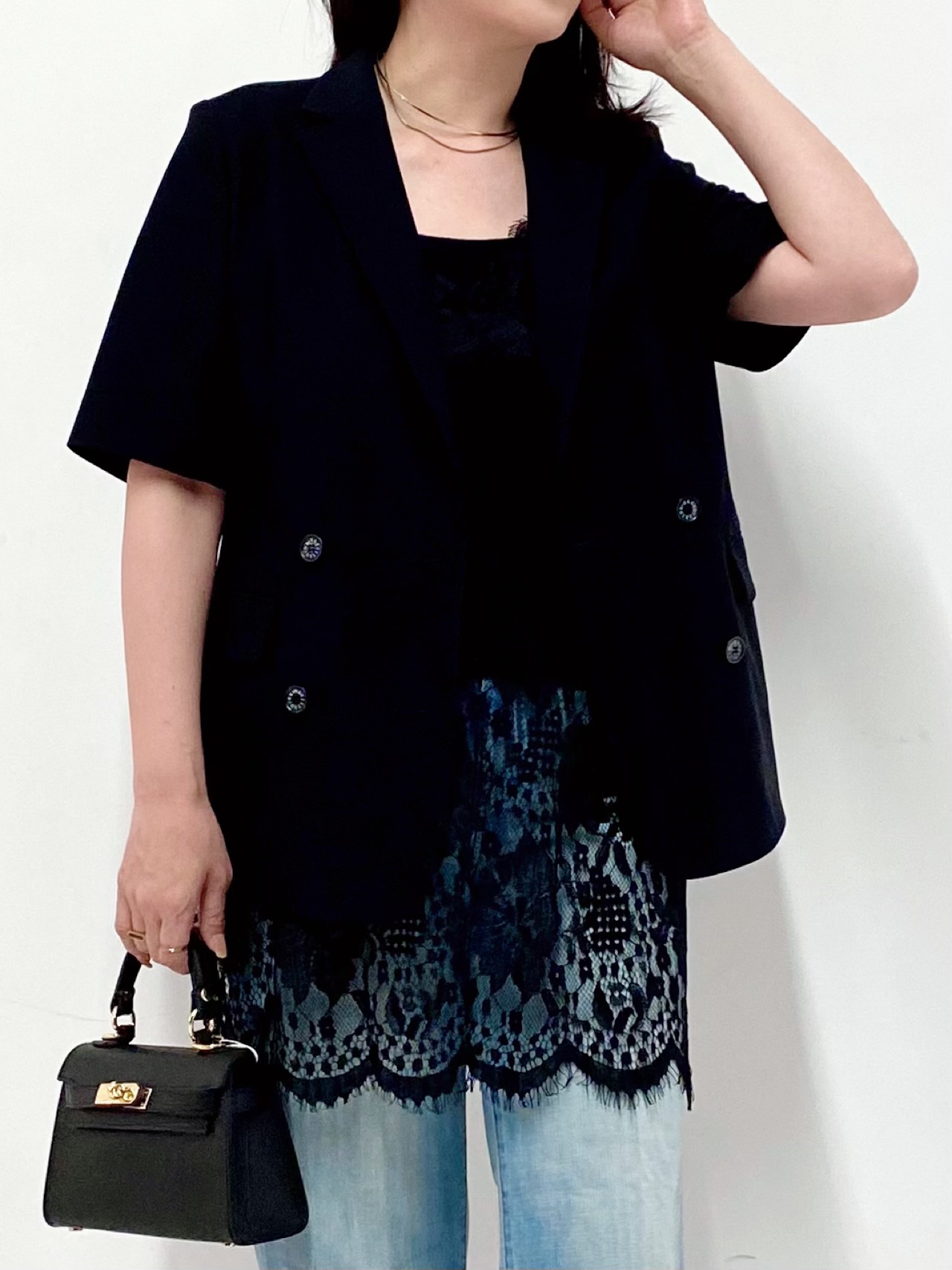 Sawaguchiさんの「DRESSTERIOR｜【接触冷感/UVカット/ウォッシャブル】エアトールハーフスリーブダブルジャケット」を使ったコーディネート