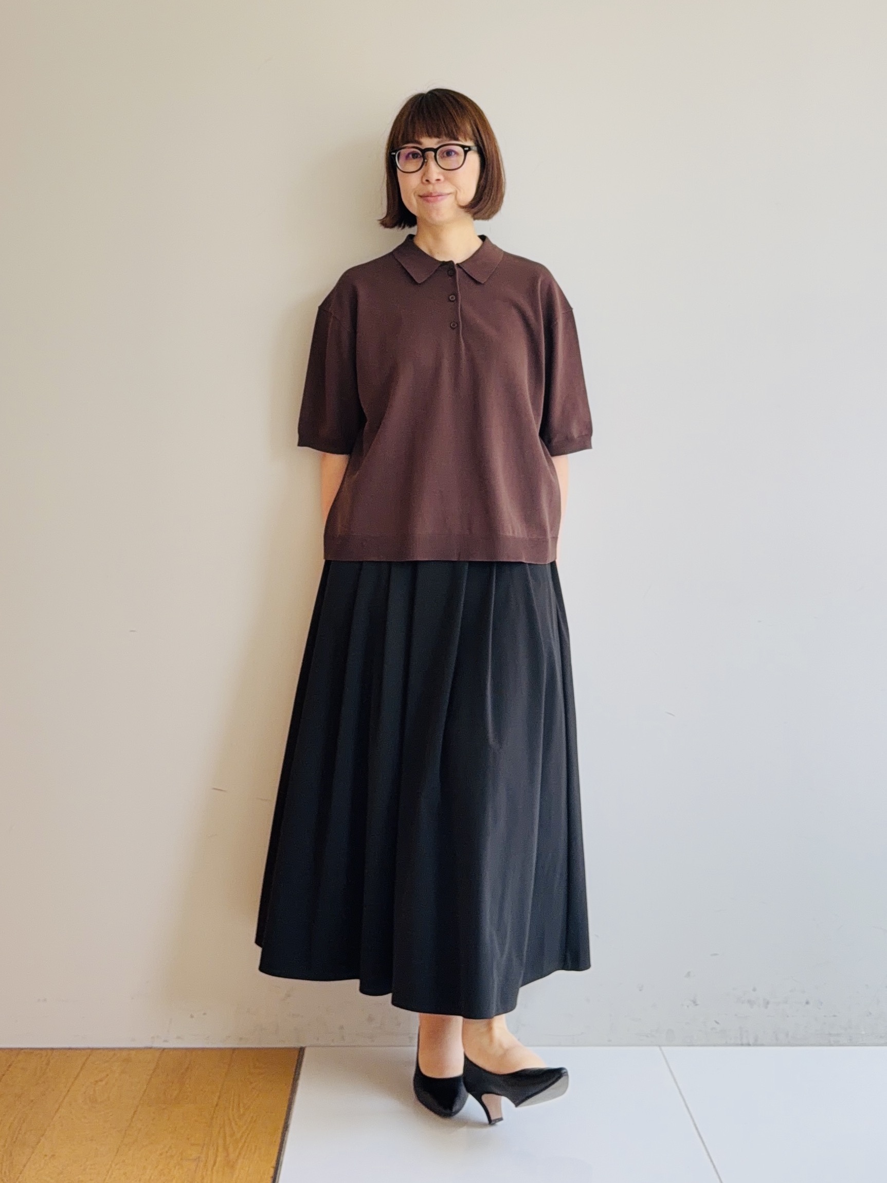 murayamaさんの「INDIVI｜【洗える／コットン】ドライタッチさらりポロ襟ニットT」を使ったコーディネート
