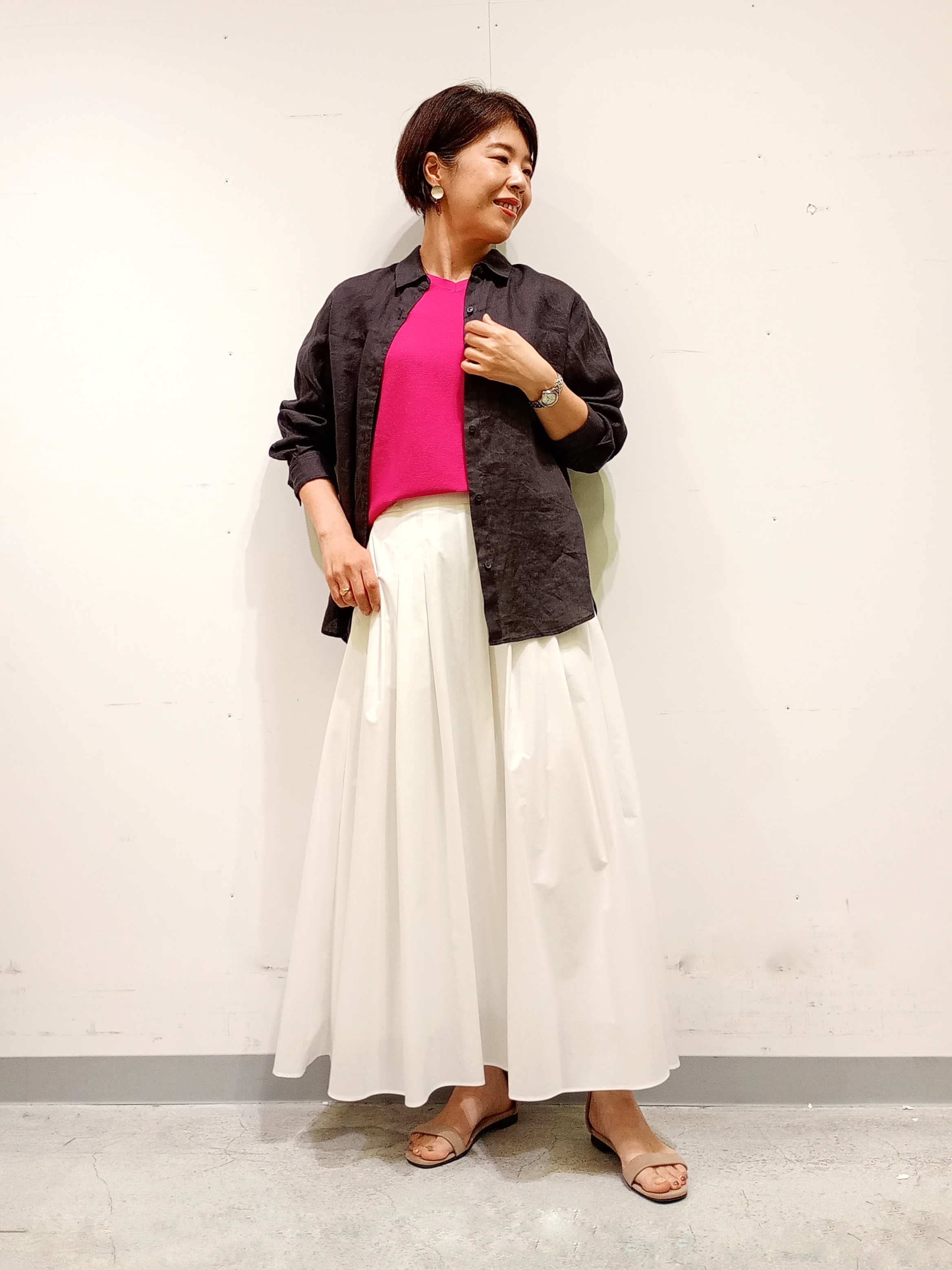 Kさんの「INDIVI｜【接触冷感／2WAY】カシュクールリネンシャツ」を使ったコーディネート