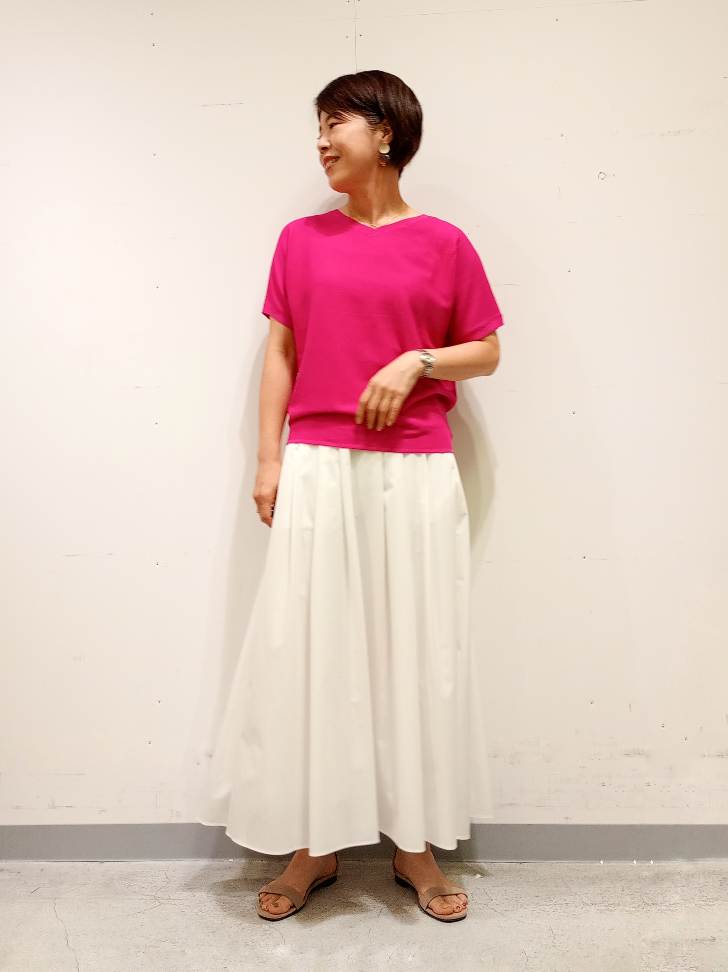 Kさんの「INDIVI｜【洗える】ガーター編みVネックニットT」を使ったコーディネート