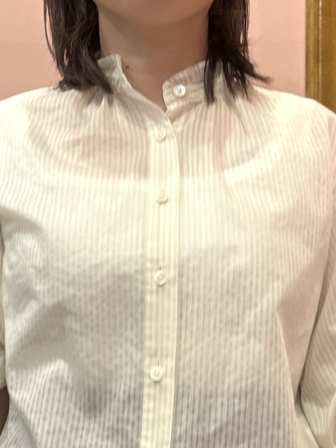 komatsuさんの「DRESSTERIOR｜【1枚で着映え/ウォッシャブル】ストライプスタンドフリルボリュームスリーブブラウス」を使ったコーディネート