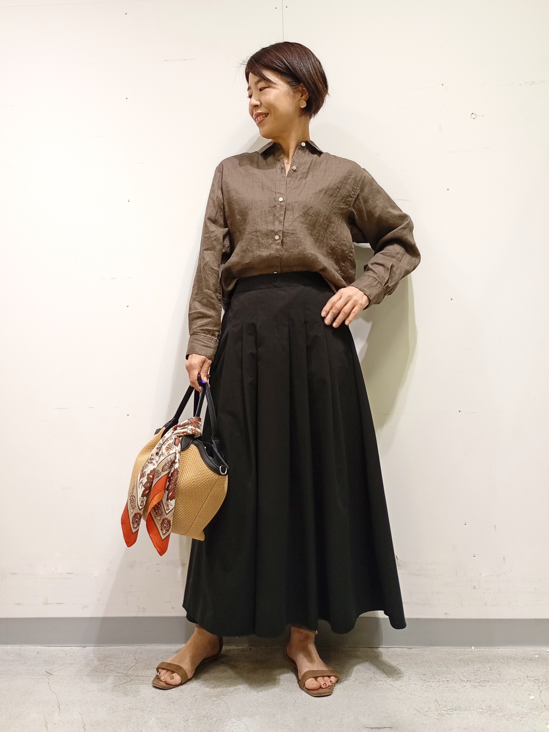 Kさんの「INDIVI｜【接触冷感／2WAY】カシュクールリネンシャツ」を使ったコーディネート