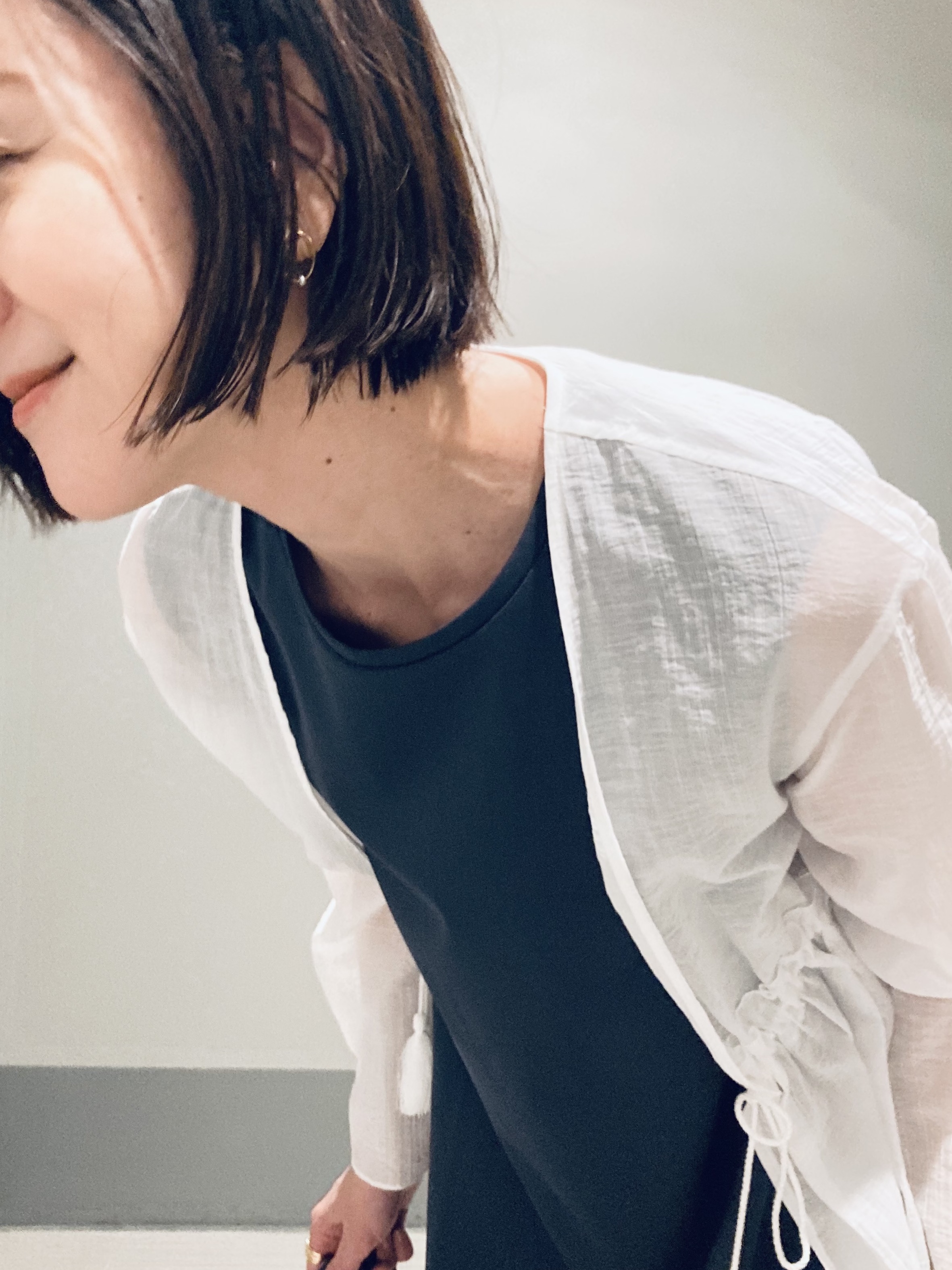 Furuさんの「DRESSTERIOR｜【接触冷感／抗菌防臭／消臭/ウォッシャブル】アイスクリアコットン フレンチスリーブワンピース」を使ったコーディネート