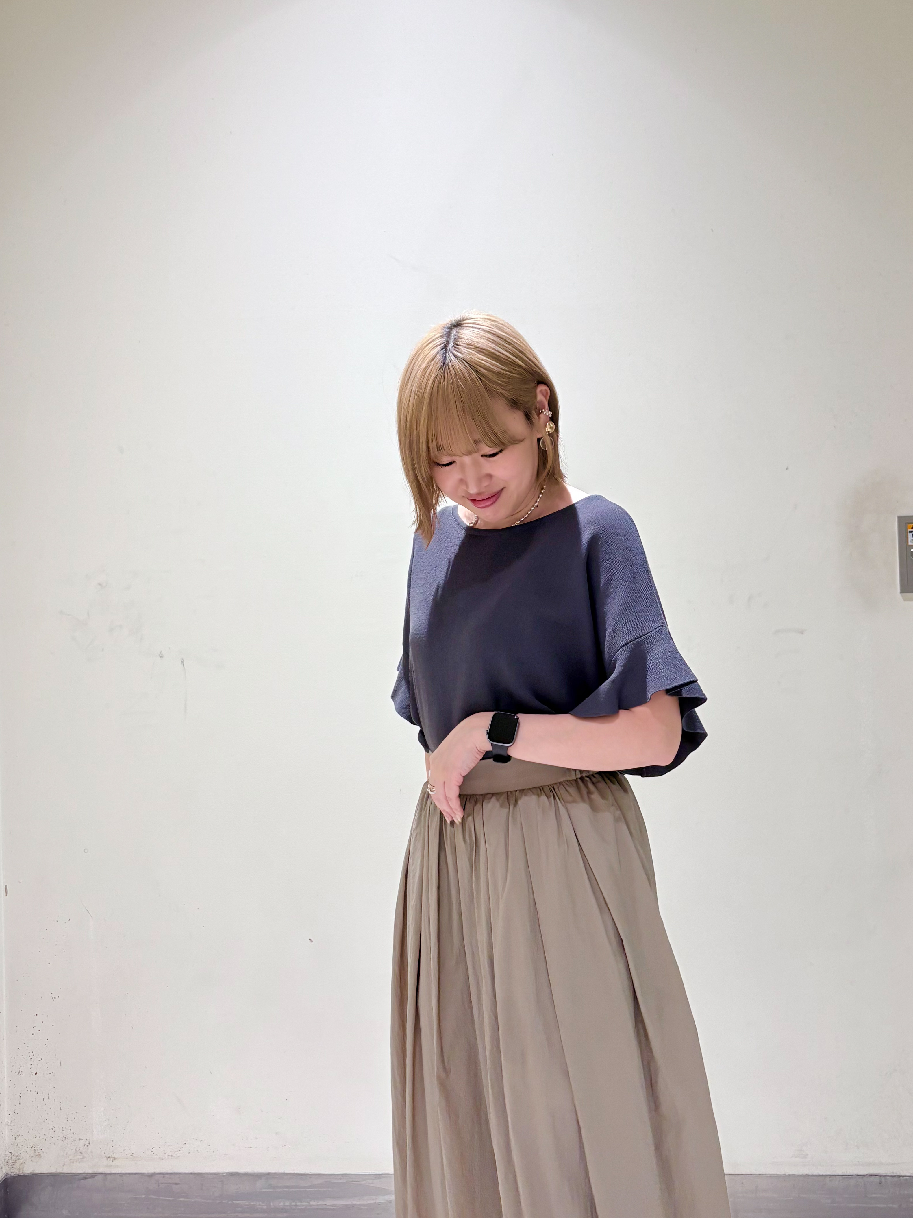みきちぃさんの「OPAQUE.CLIP｜【UV／遮熱性】フリルスリーブニット《7col／洗濯機OK》」を使ったコーディネート