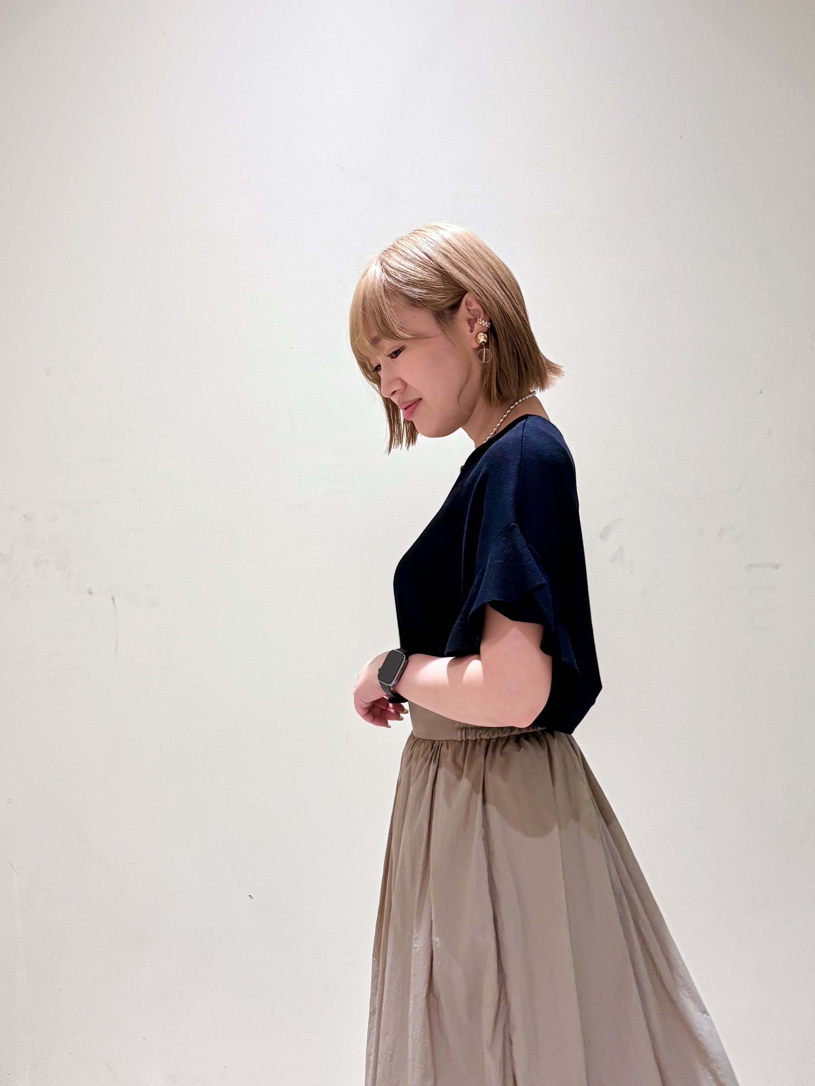 みきちぃさんの「OPAQUE.CLIP｜【UV／遮熱性】フリルスリーブニット《7col／洗濯機OK》」を使ったコーディネート