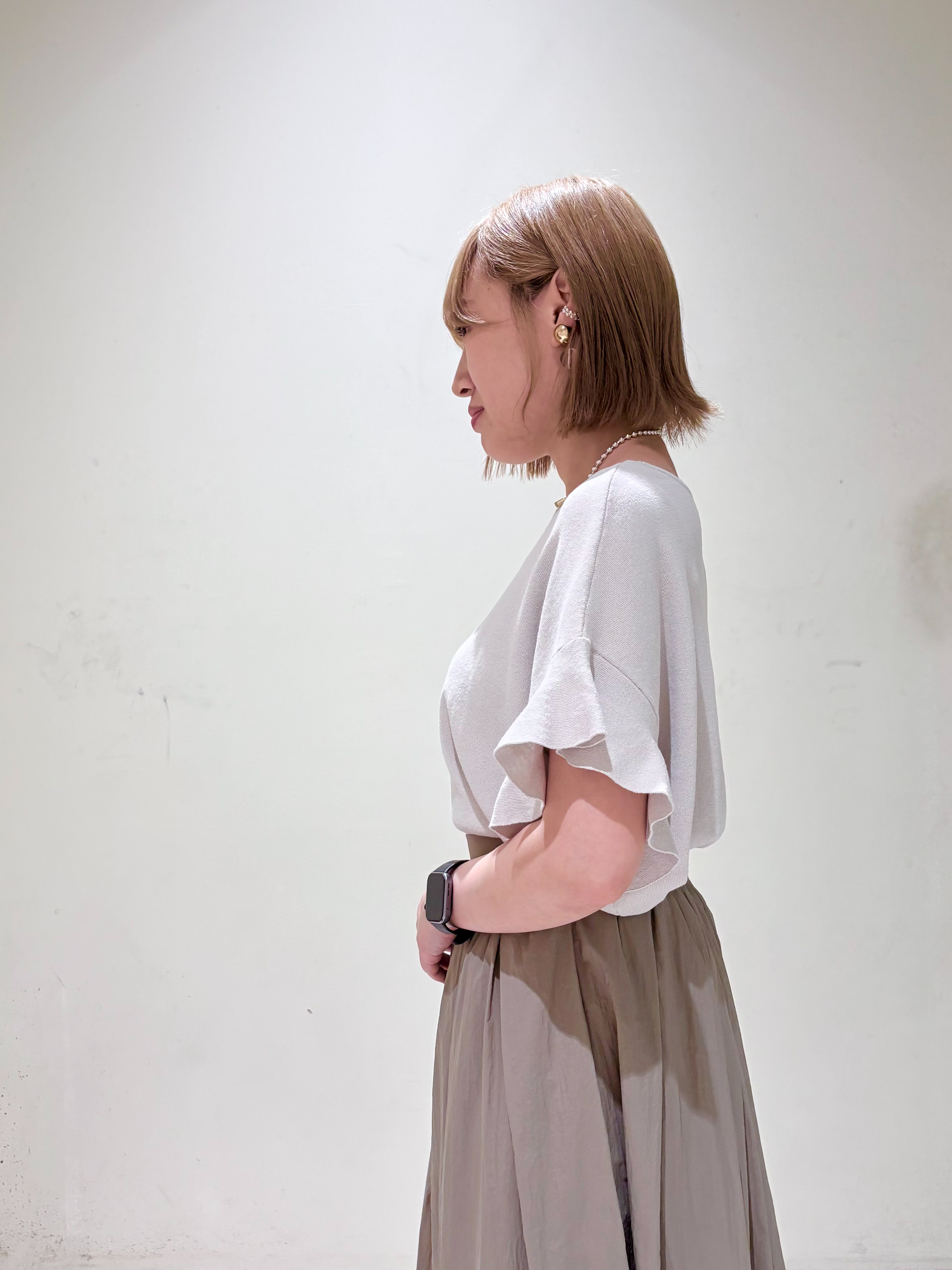 みきちぃさんの「OPAQUE.CLIP｜【UV／遮熱性】フリルスリーブニット《7col／洗濯機OK》」を使ったコーディネート