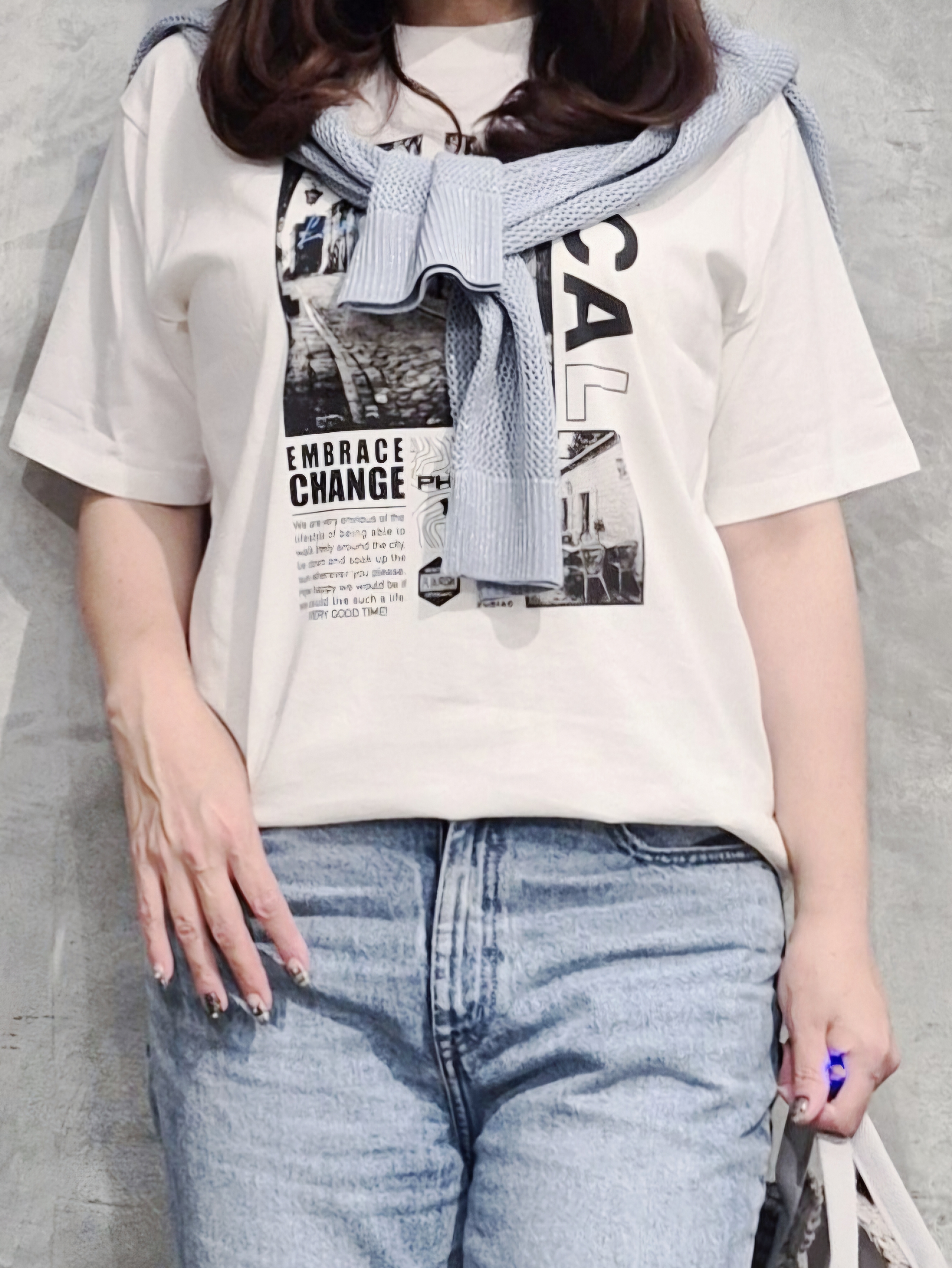 ひさえさんの「THE SHOP TK｜【夏コーデの主役に】グラフィックコットン半袖Tシャツ CAT／LANDSCAPE」を使ったコーディネート