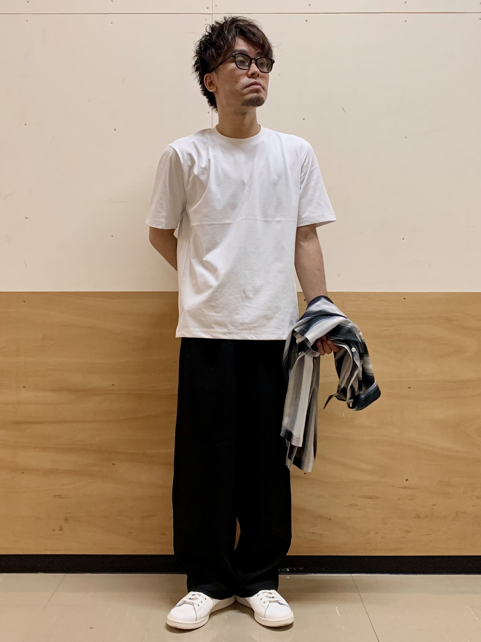 MATUさんの「THE SHOP TK｜メッシュ ストライプ半袖シャツ 洗濯機OK／通気性◎」を使ったコーディネート