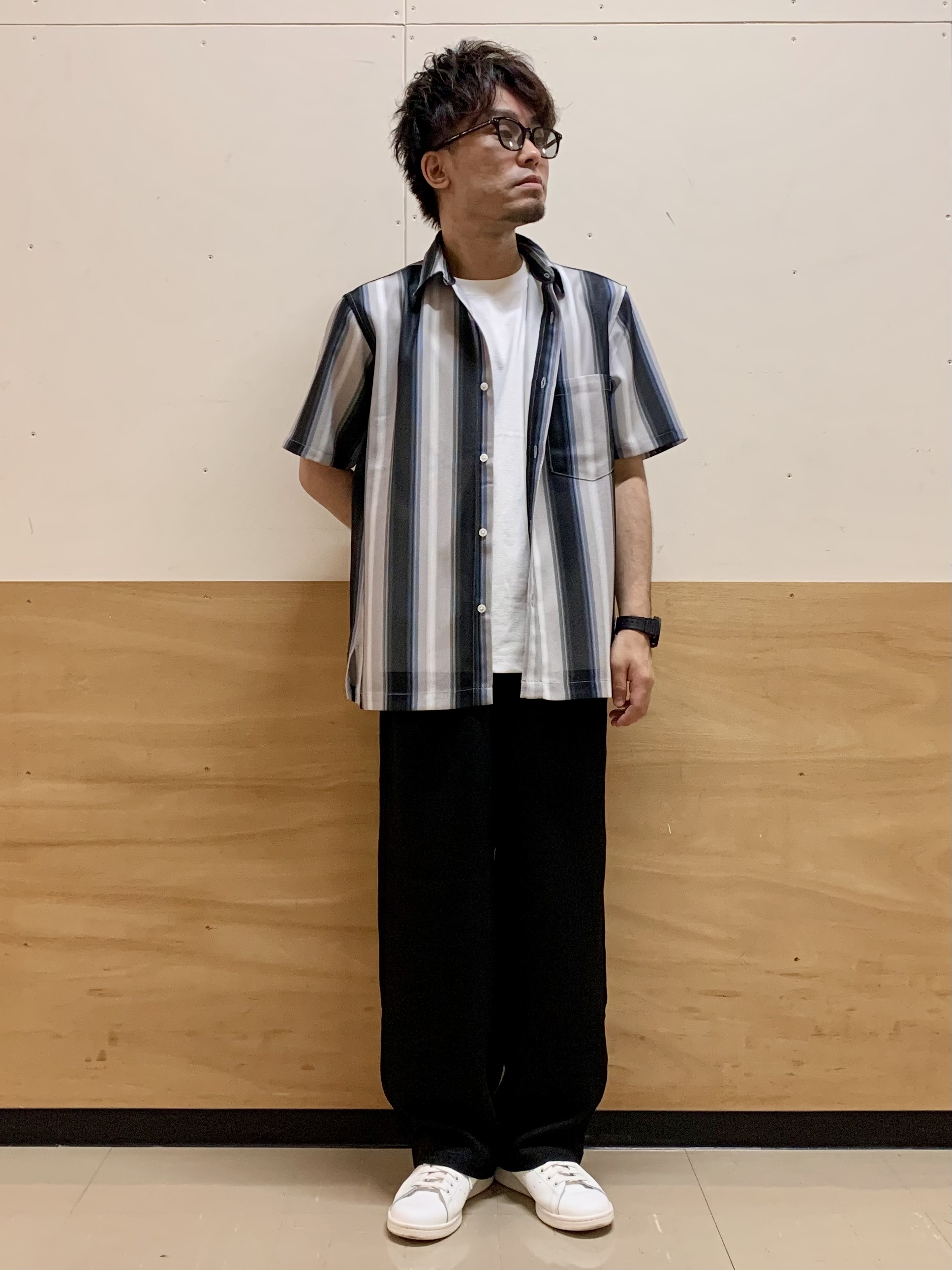 MATUさんの「THE SHOP TK｜メッシュ ストライプ半袖シャツ 洗濯機OK／通気性◎」を使ったコーディネート