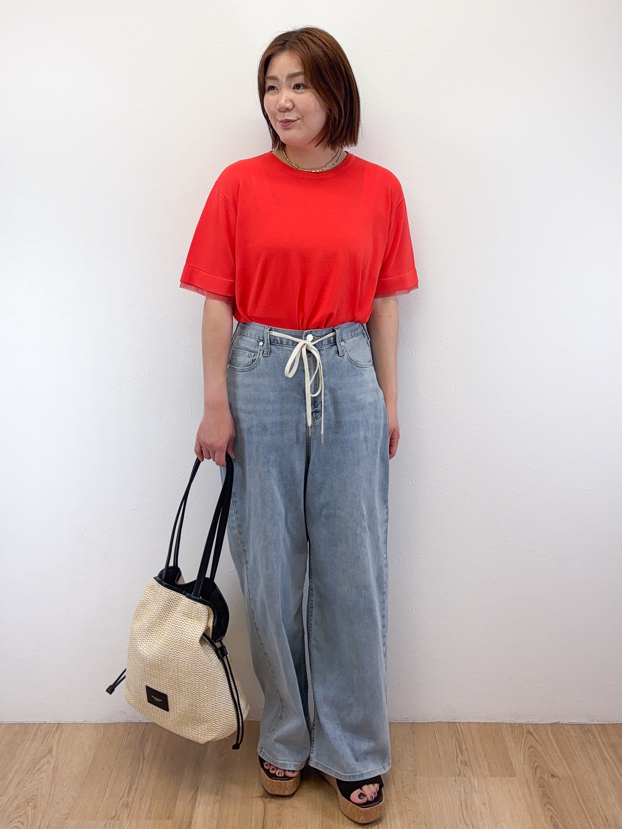 Takeさんの「OPAQUE.CLIP｜【UV／接触冷感／抗ピル】シアー＆レイヤード風さらりニット《洗濯機OK》」を使ったコーディネート